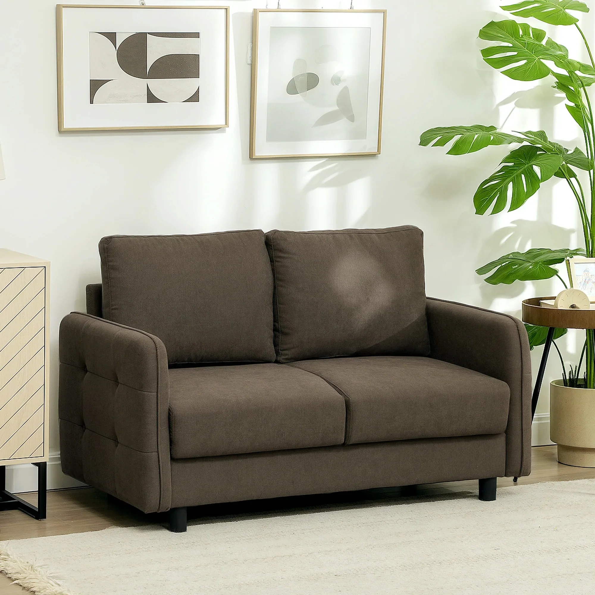 HOMCOM 2-zitsbank met opbergruimte & fluweellook, bruin