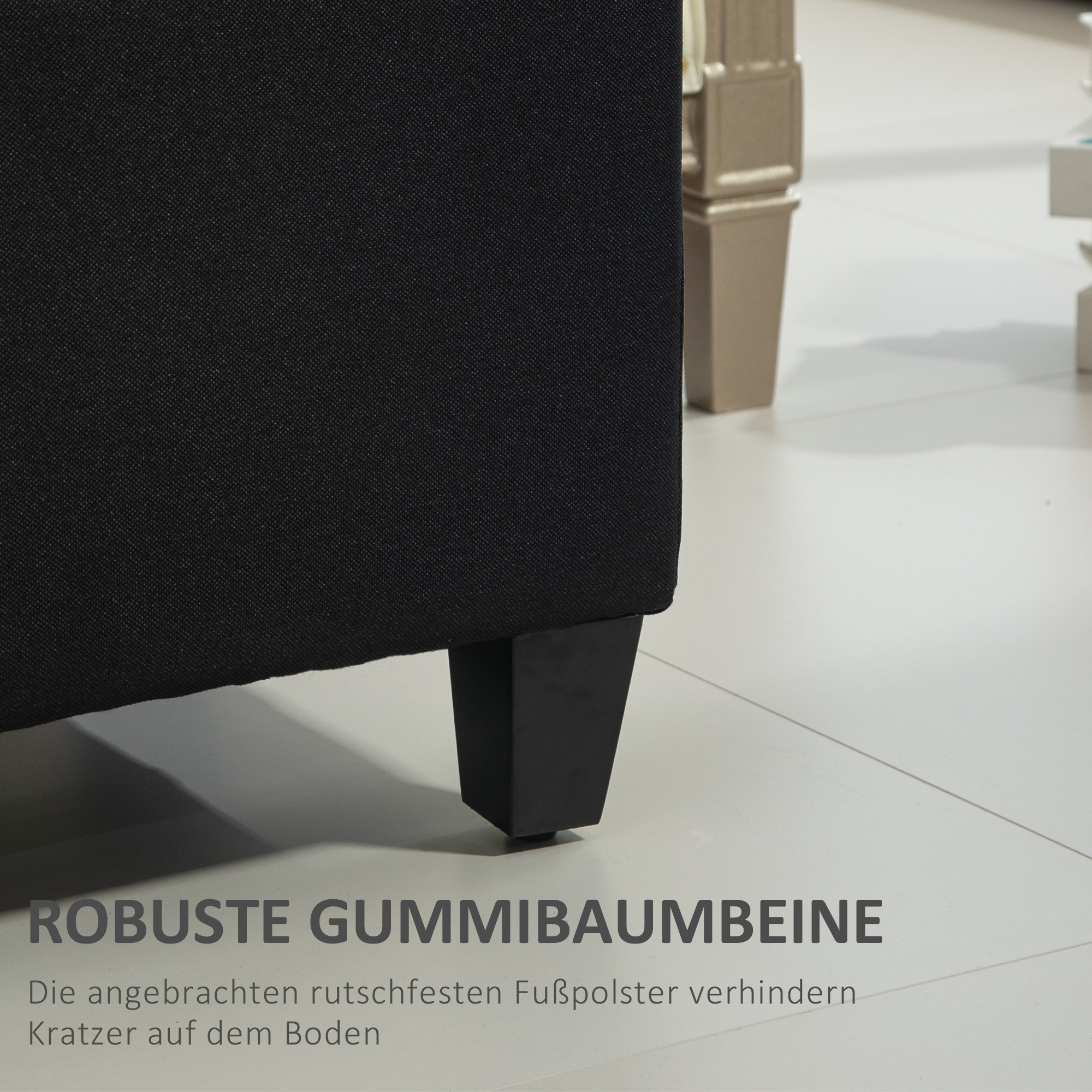 Zitbank met Opbergruimte, Halbank, Linnenachtig Polyester, Rubberhout, Zwart, 100 x 40 x 44 cm