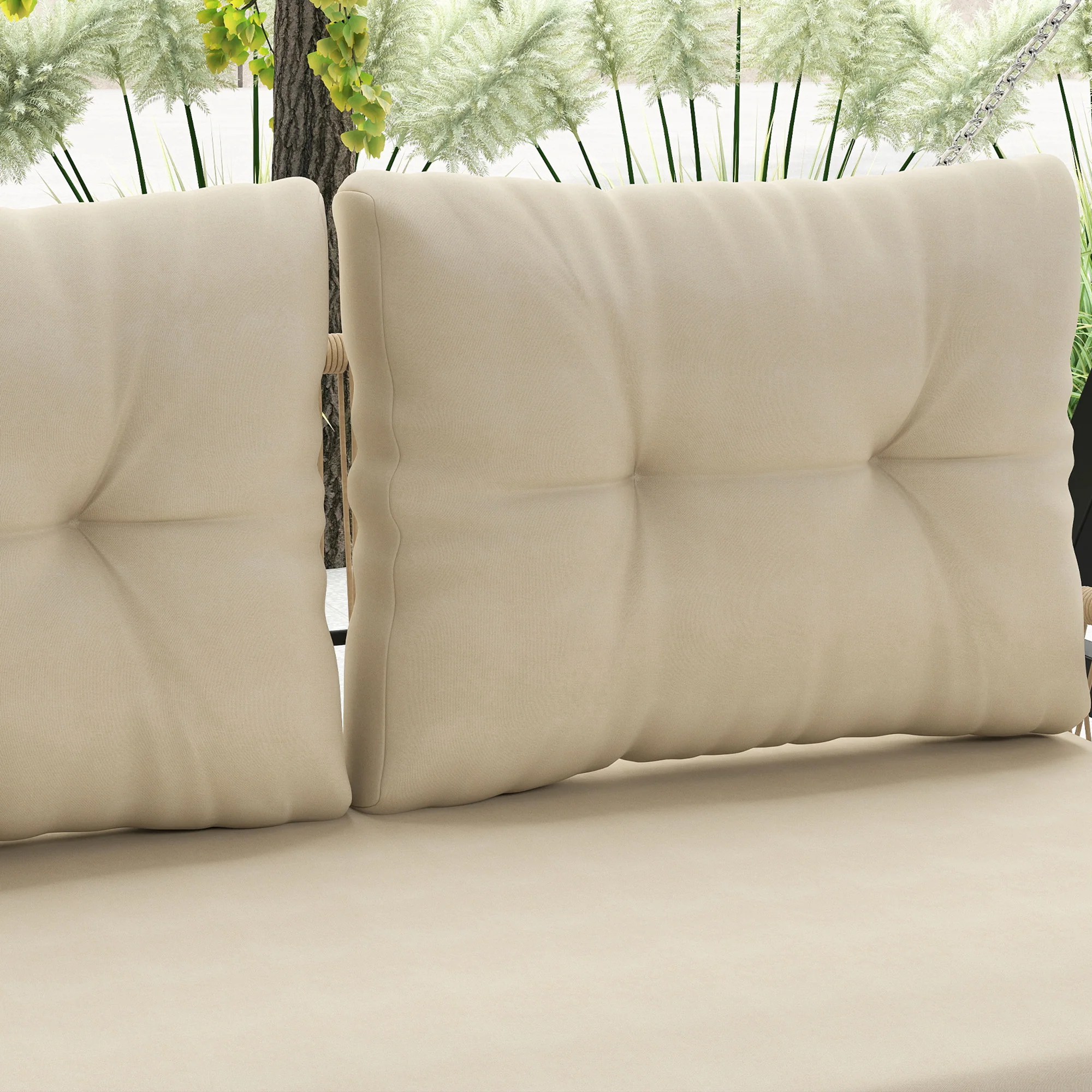 Outsunny Hollywoodschommel 2-Zits Rattan Tuinschommel met Kussens Ketens Tot 240 kg 115 x 66 x 44 cm Beige