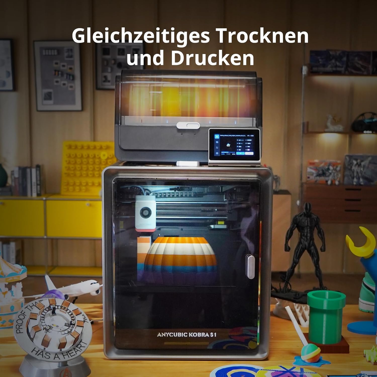 Anycubic Kobra S1 Combo 3D-Drucker Mehrfarbig, 600mm/s Hochgeschwindigkeitsdruck, Trocknen beim Drucken, Vollständig Geschlossene CoreXY-Struktur, Druckgröße 250 x 250 x 250 mm