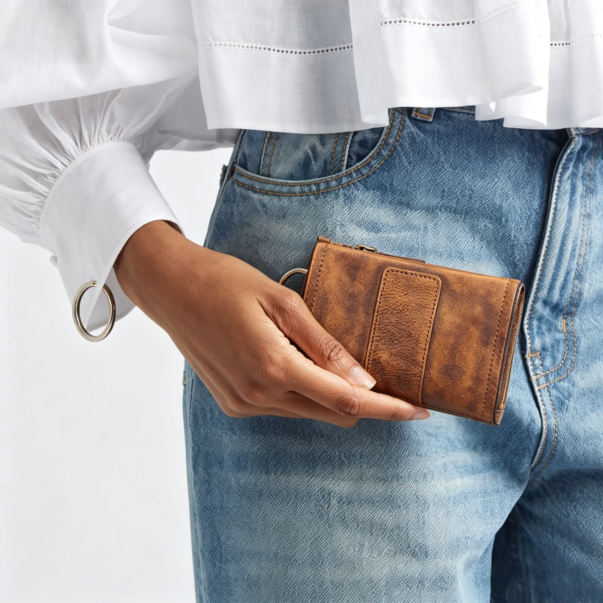 Retro Full Grain Zipper Short Leather Wallet