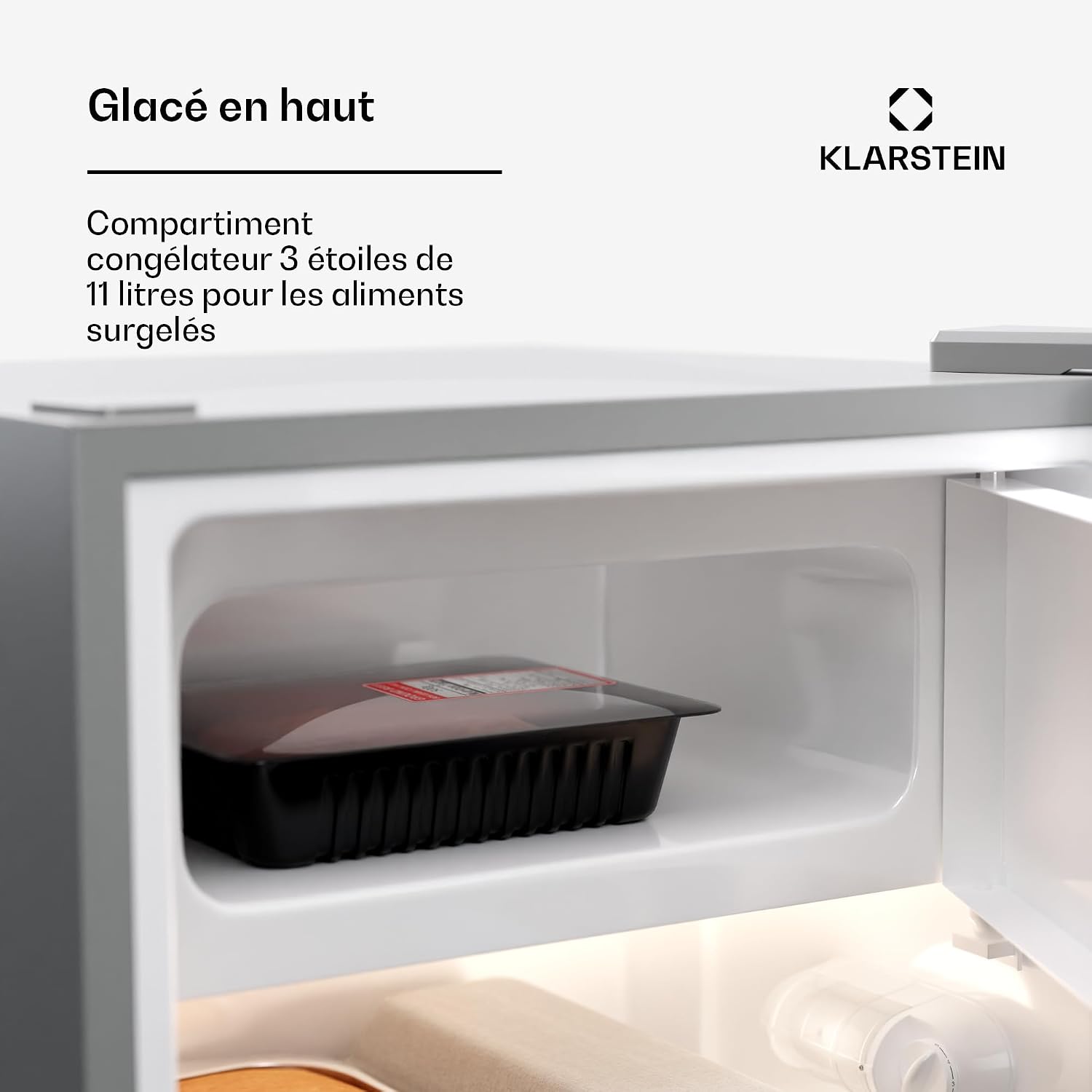 KLARSTEIN Mini Frigo de Chambre de 70L, Snacks, Boissons, Petit Frigo Top Silencieux, Mini Bar, Petit Réfrigérateur Camping, Mini Frigo Cosmetique, Refrigerateur avec Bac à Glaçons, 0-10°C