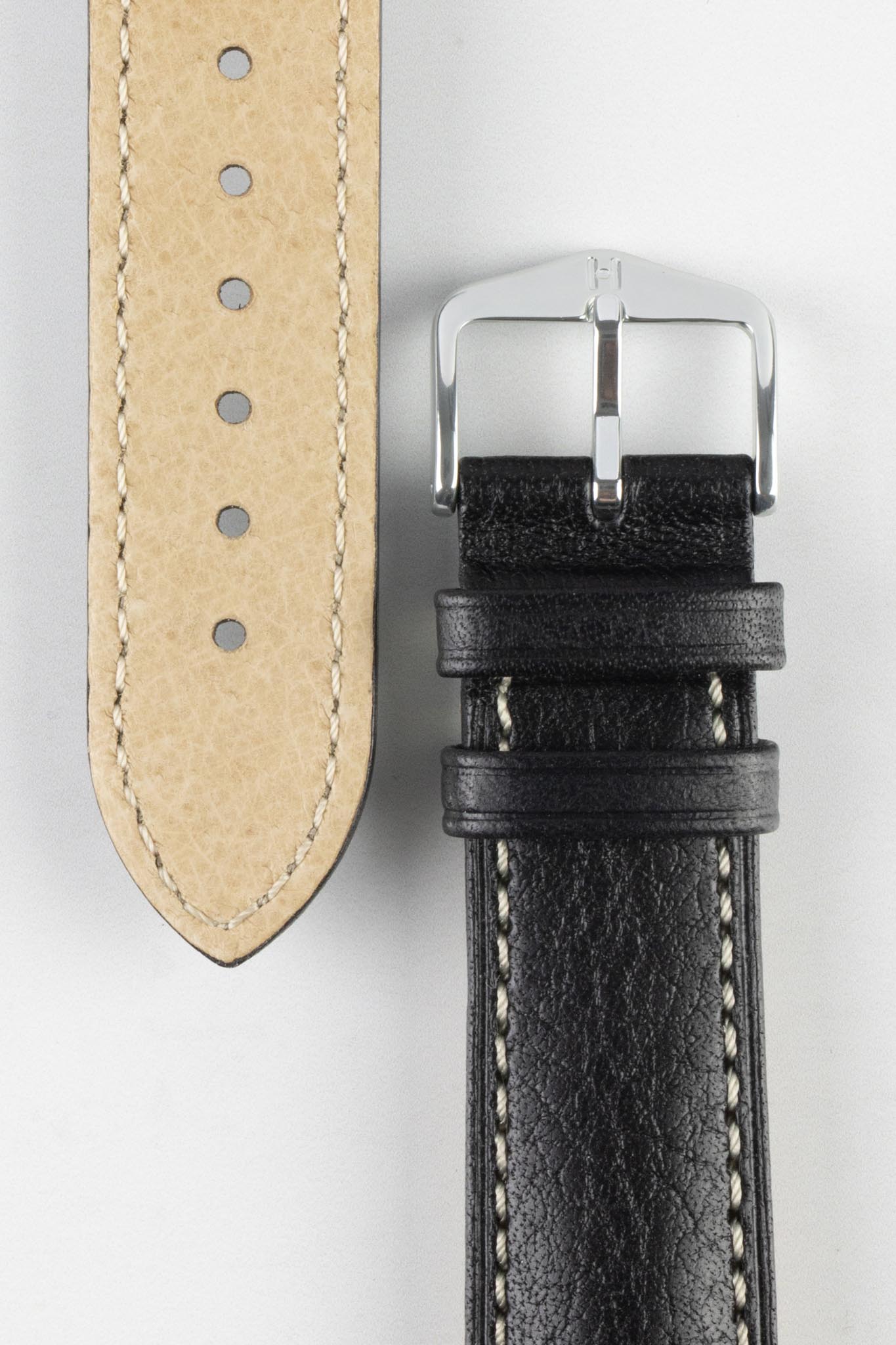 Hirsch BOSTON NQR Black Watchstrap - Buffalo Calfskin