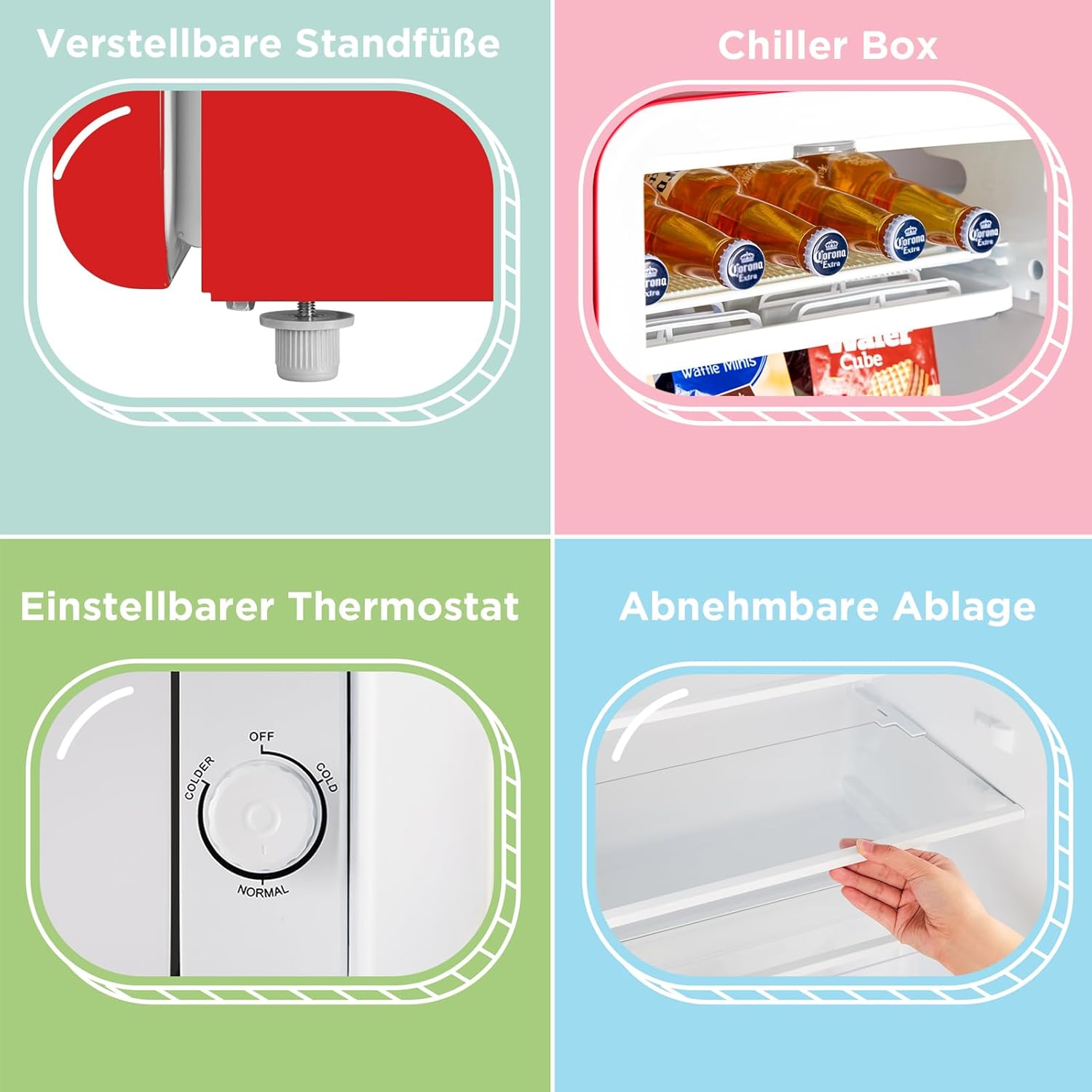 Comfee' RCD93RE2EURT(E) Kleiner Kühlschrank 93 L, Retro-Design, Mini-Kühlschrank mit einer Tür, einstellbare Temperatur, leise, geeignet für Zuhause, Büro und Hotel, Rot