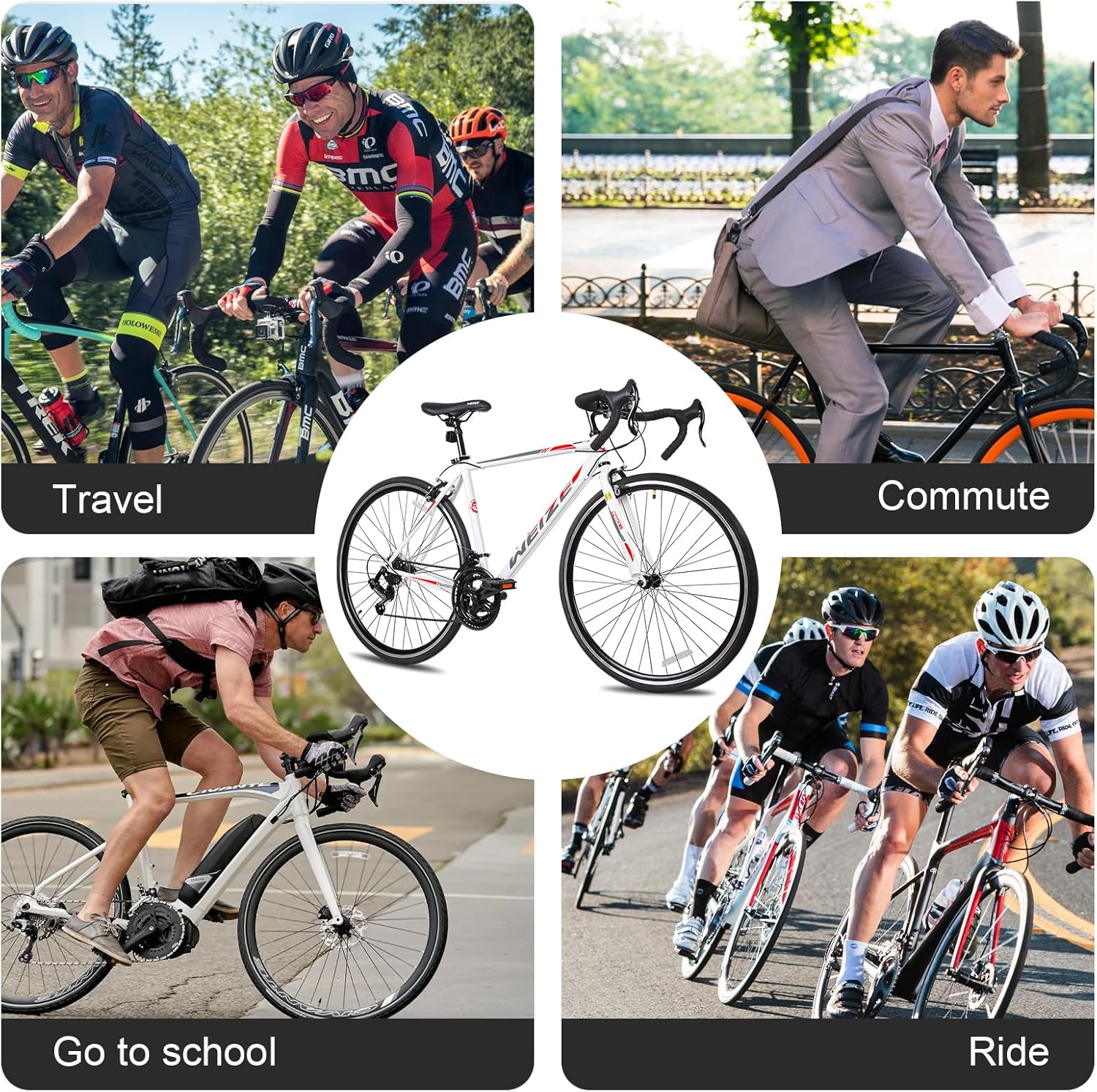 WEIZE Road Bike, 700C Wheel City Commuter Bicycle, Shimano 14 Speed Drop Bar, Racing Adult Bike with Caliper Brakes, High-Carbon Steel Hybrid Bikes