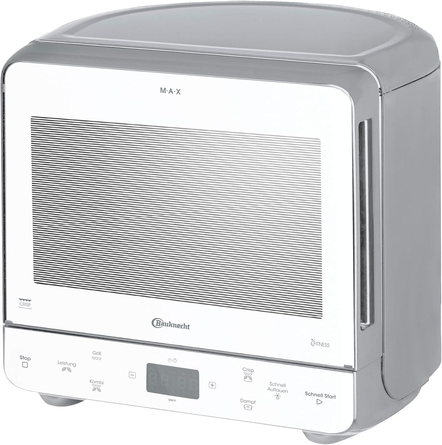 Bauknecht MW 39 WSL / Kombination Grill und Mikrowelle / Crisp Funktion / 700 W / 13 L Garraum / Super-Kompakt Design / Dampfgarfunktion / Schnellauftau-Funktion, Weiß/Silber