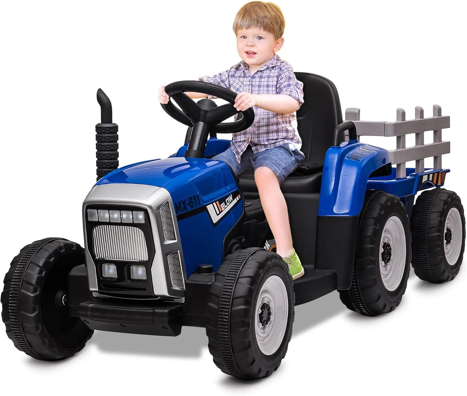 HAUSPROFI 12V 3-Gang Kinder Elektroauto mit Anh?nger, Elektro Traktor 2 Fahrmodi, 2,4G-Fernbedienung, Kinder Traktor LED-Licht, Bluetooth, Musik, USB, Elektrischer Traktor f��r kinder ab 3 Jahren, Gr��n