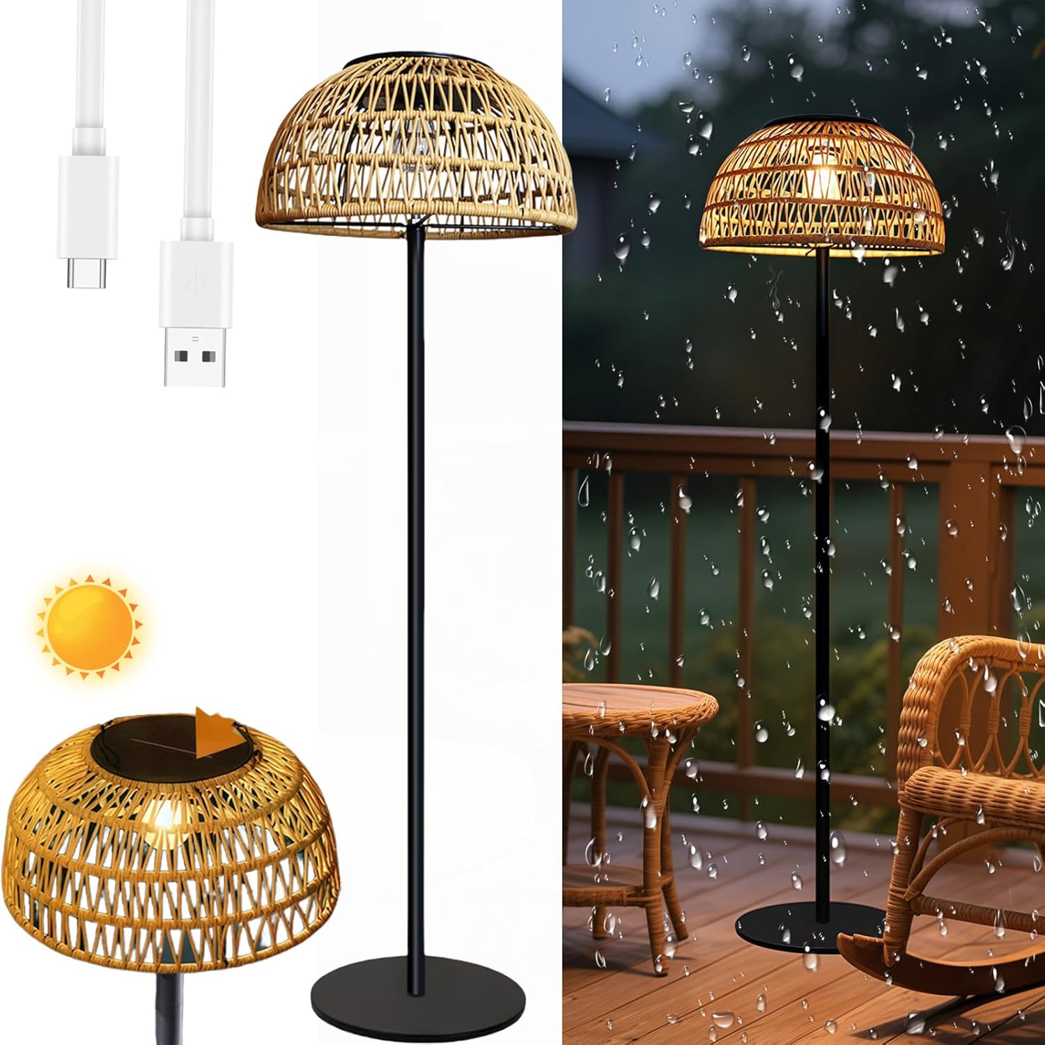 Kabellose Outdoor-Stehlampe, wasserdicht, Metall, für Terrasse, Terrasse, Hof, Garten, Dual-Aufladung, energieeffizient, stilvolle Beleuchtungslösung