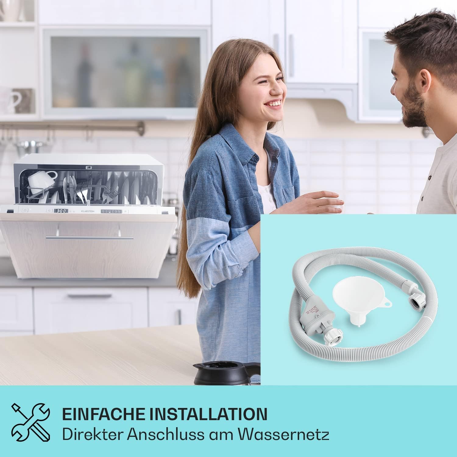 Klarstein  ia 8 - Spülmaschine, Geschirrspüler, Freistehend, Teilintegriert, F, 55 cm breit, 8 Maßgedecke, 6 Programme, Aquastop, silber