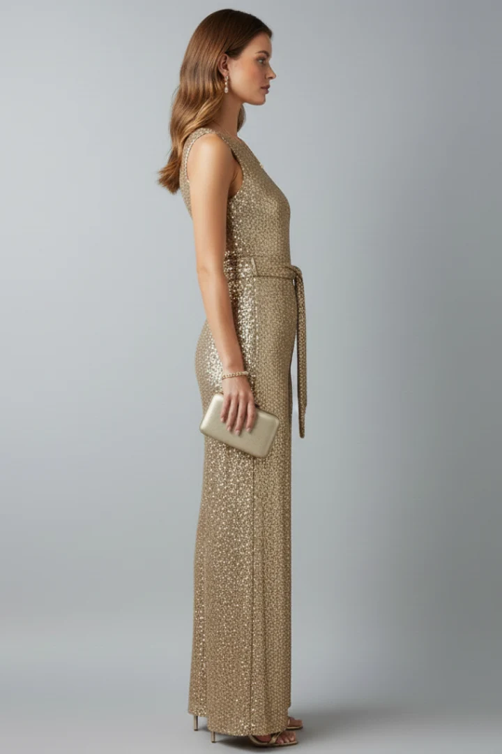 Damen-Jumpsuit mit Pailletten und geradem Bein