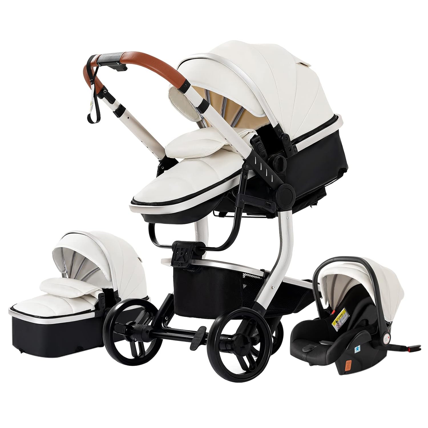 3 in 1 Kombikinderwagen 3 in 1 Reisesysteme Kinderwagen Infant Hochlandschaft Liegender Buggy Kinderwagen Neugeborenen Kinderwagen Faltbarer Standardkinderwagen (906 White)