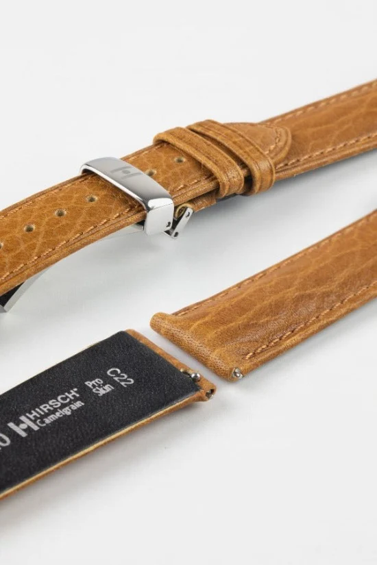 Hirsch CAMELGRAIN No Allergy Leather Watch Strap in HONEY