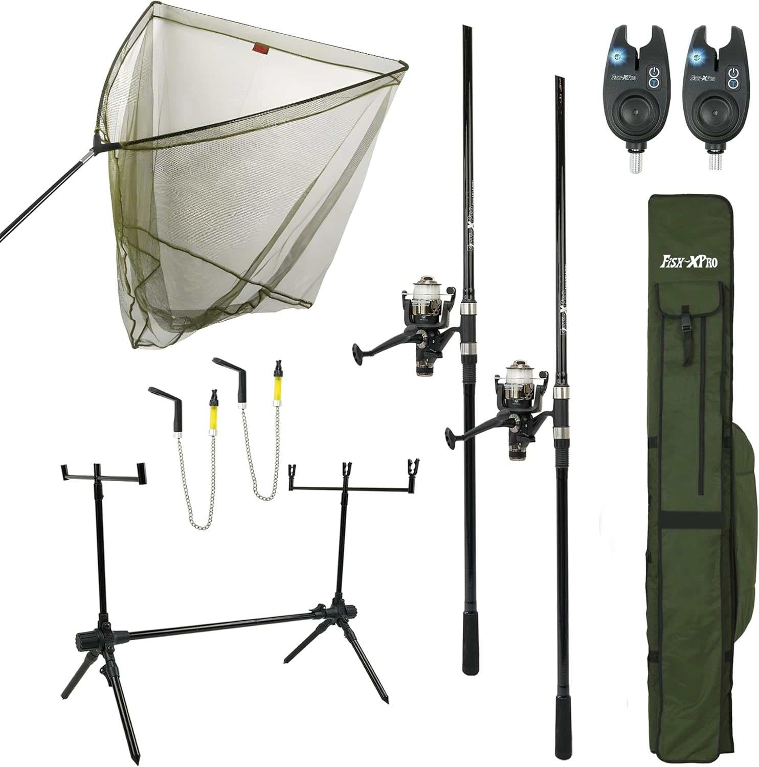 Karperset - Komplette Angelausrüstung für Karpfenangler - Rute, Rolle, Bissanzeiger, Swinger & Mehr - Hochwertiges Set für Anfänger und Experten - Inklusive Futteral