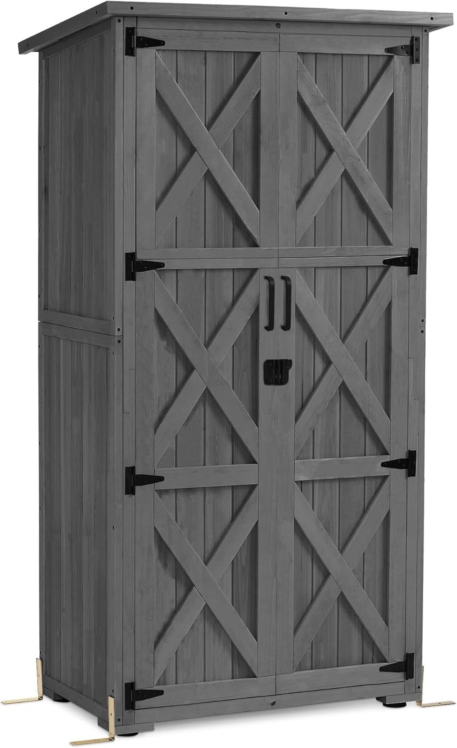 M MCombo Gartenschrank Holz, Gartenhaus Klein Wetterfest, Outdoor Gerätehaus Geräteschuppen, für Außenbereich Balkon Terrasse, 55×90×169cm, 0878EY-F (Grau)