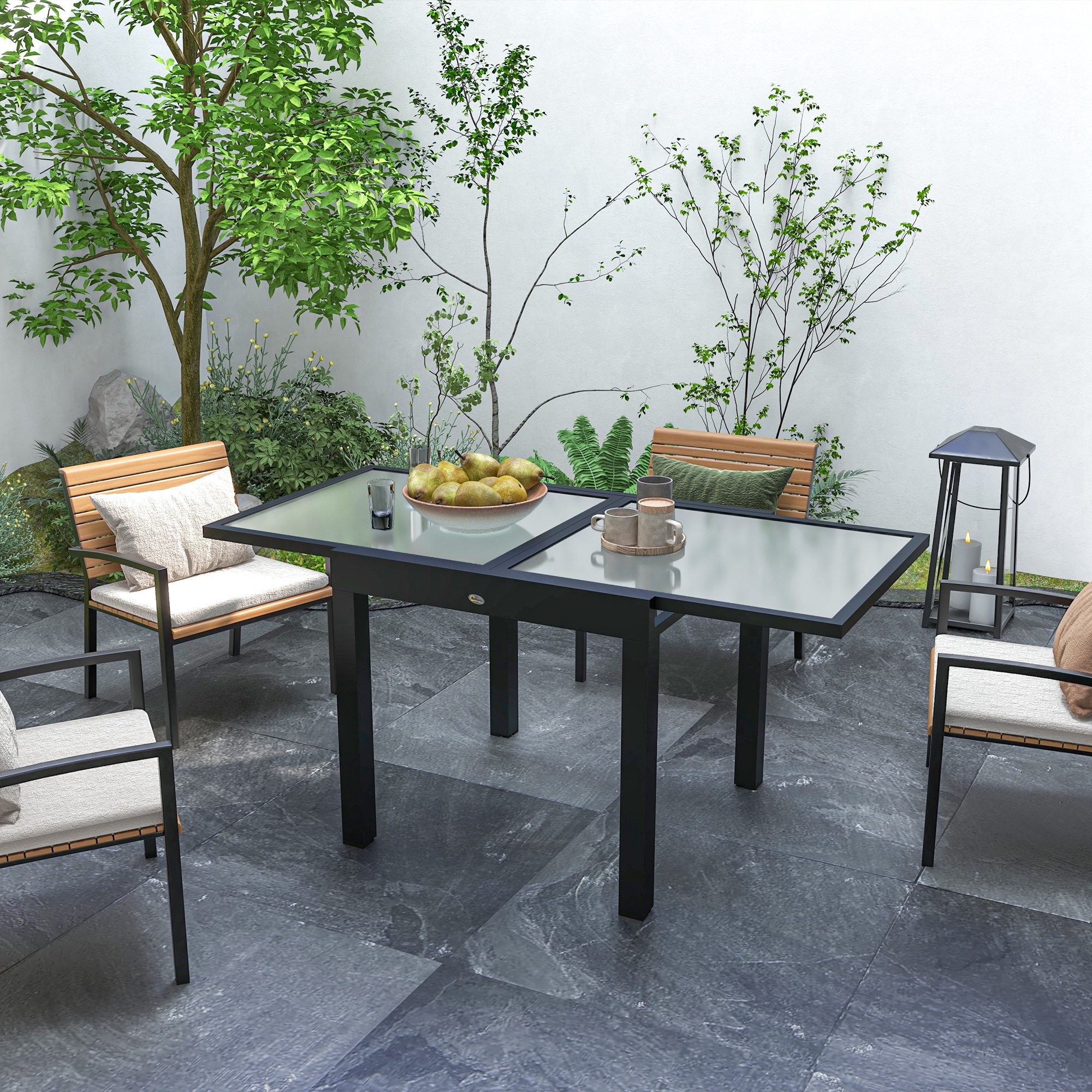 Uitschuifbare Tuintafel voor Buiten, Weerbestendige Uitbreidbare Buffettafel, 160 cm �� 80 cm �� 75 cm, Zwart