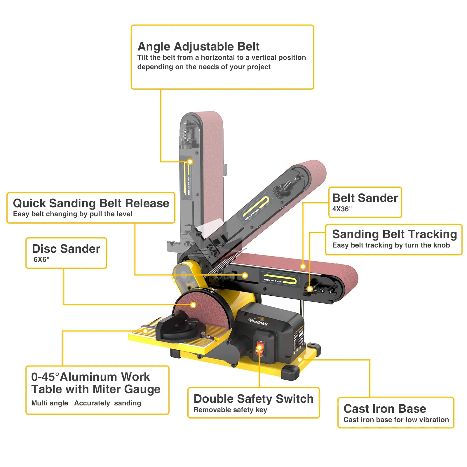 Woodskil 4.3A Belt Sander, 4 x 36 in. Belt & 6 in. Disc Sander