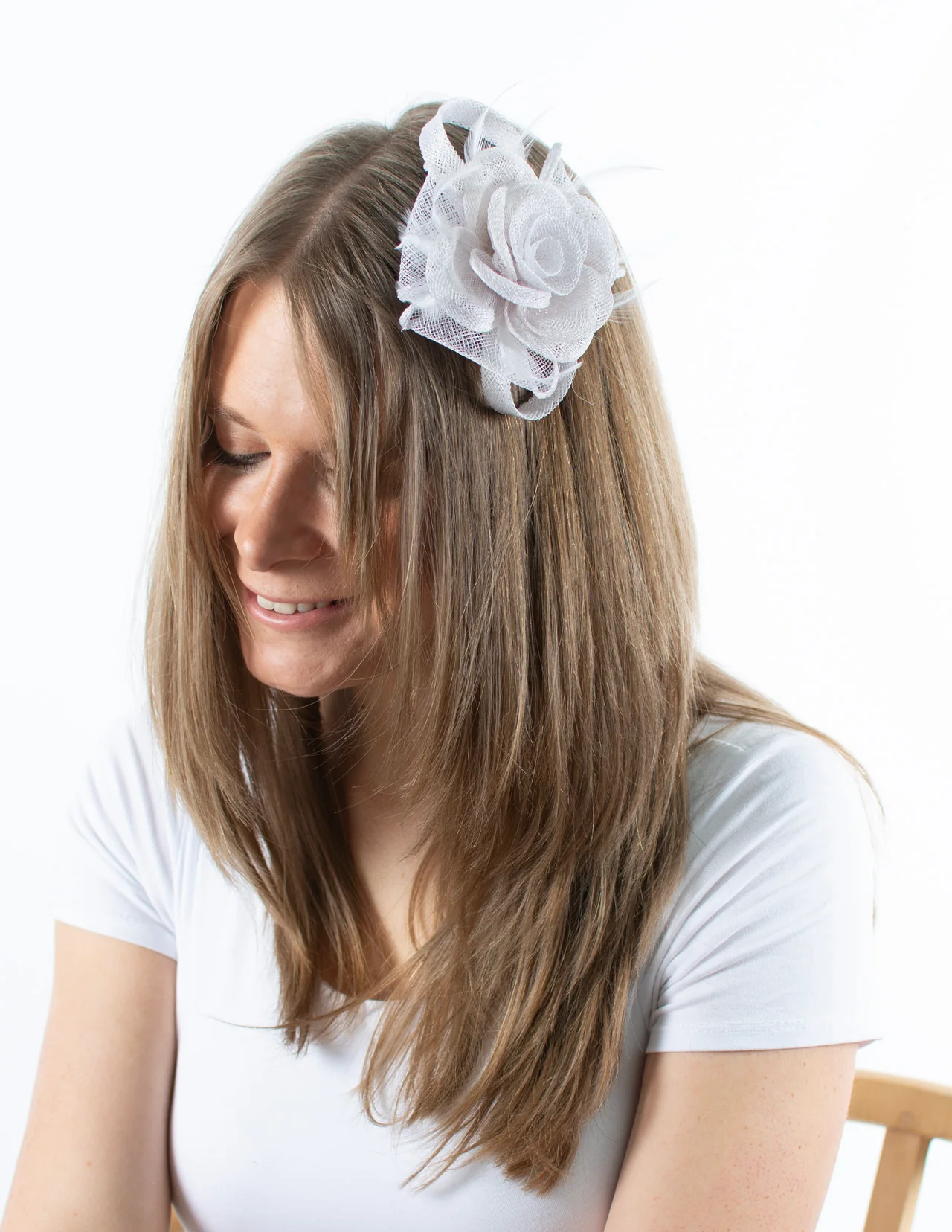 Fascinator | Small Rose Brooch | White