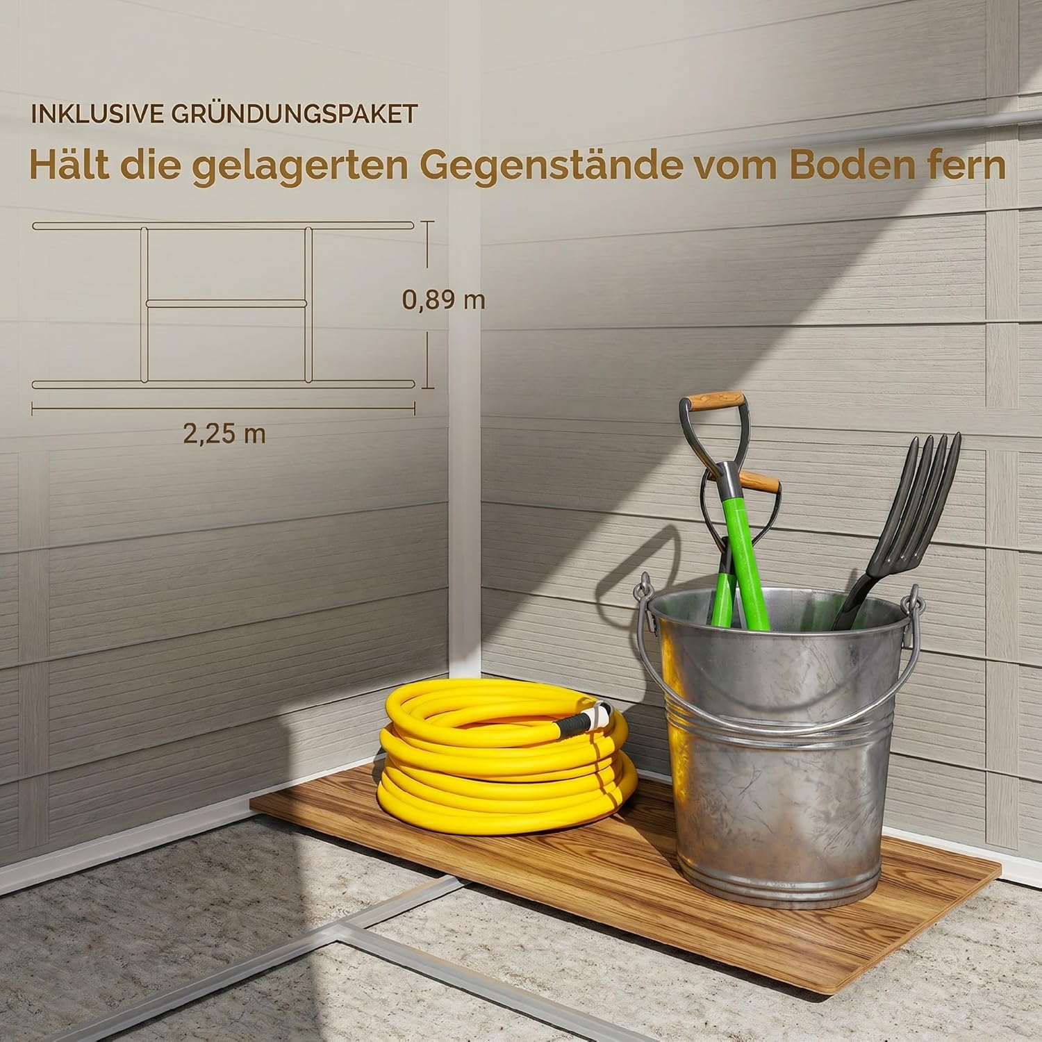 Outsunny Gerätehaus 4,1m² Geräteschuppen mit Satteldach, Kunststoff Gartenchuppen mit abschließbarer Tür, Belüftungsöffnung, Fenster und Fundament, Gartenhaus für Garten, 240 x 190 x 228 cm Hellgrau