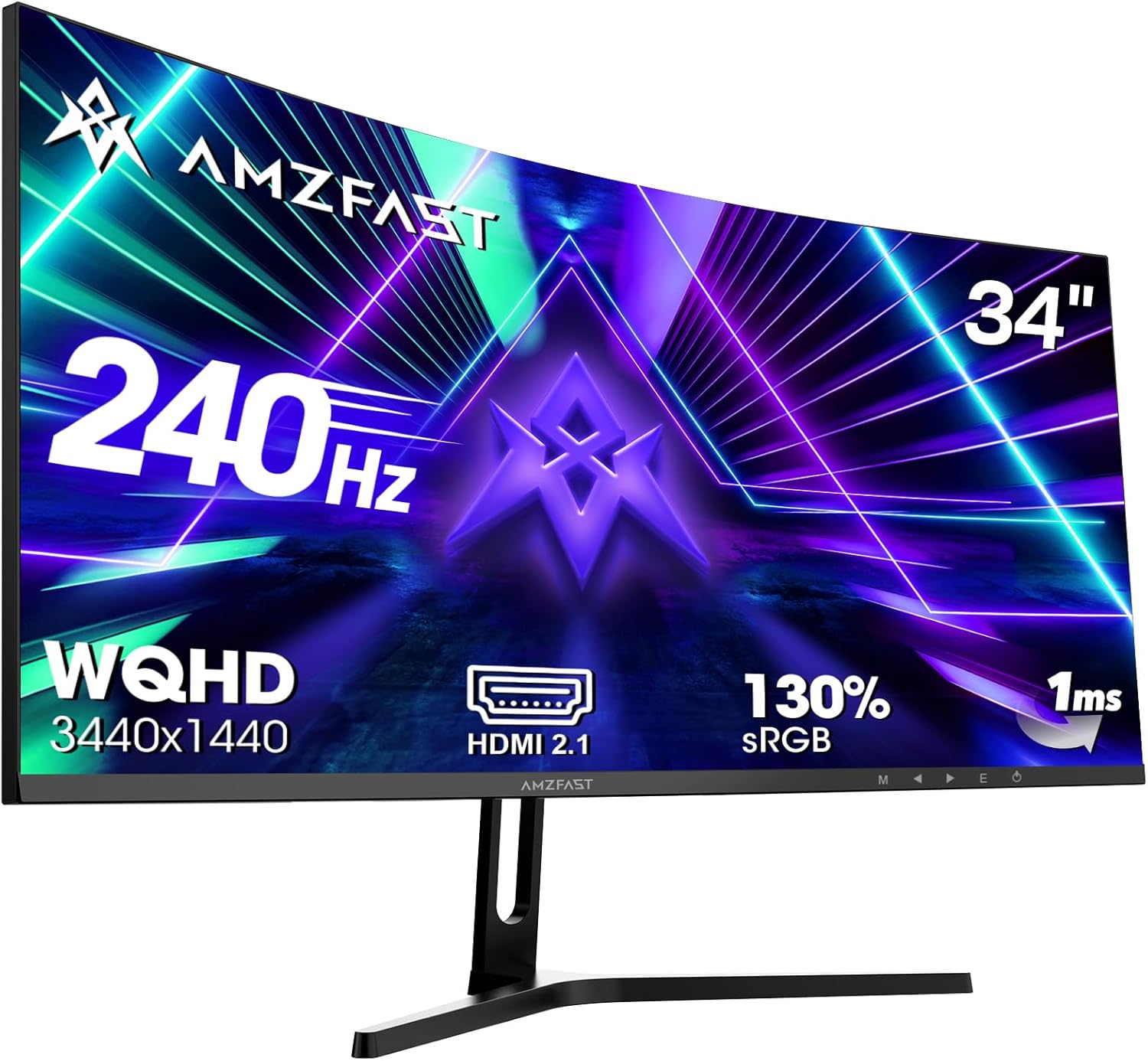 Amzfast Curved Gaming Monitor 34 Zoll, 240Hz, UltraWide QHD(3440x1440), 21:9, Eyes-Care, HDR, 1 ms MPRT, Adaptive Sync, sRGB 130% / DCI-P3 98%, HDMI 2.1*2, DP 1.4*2, VESA 75x75, PIP/PBP, AMZG34C5QPro
