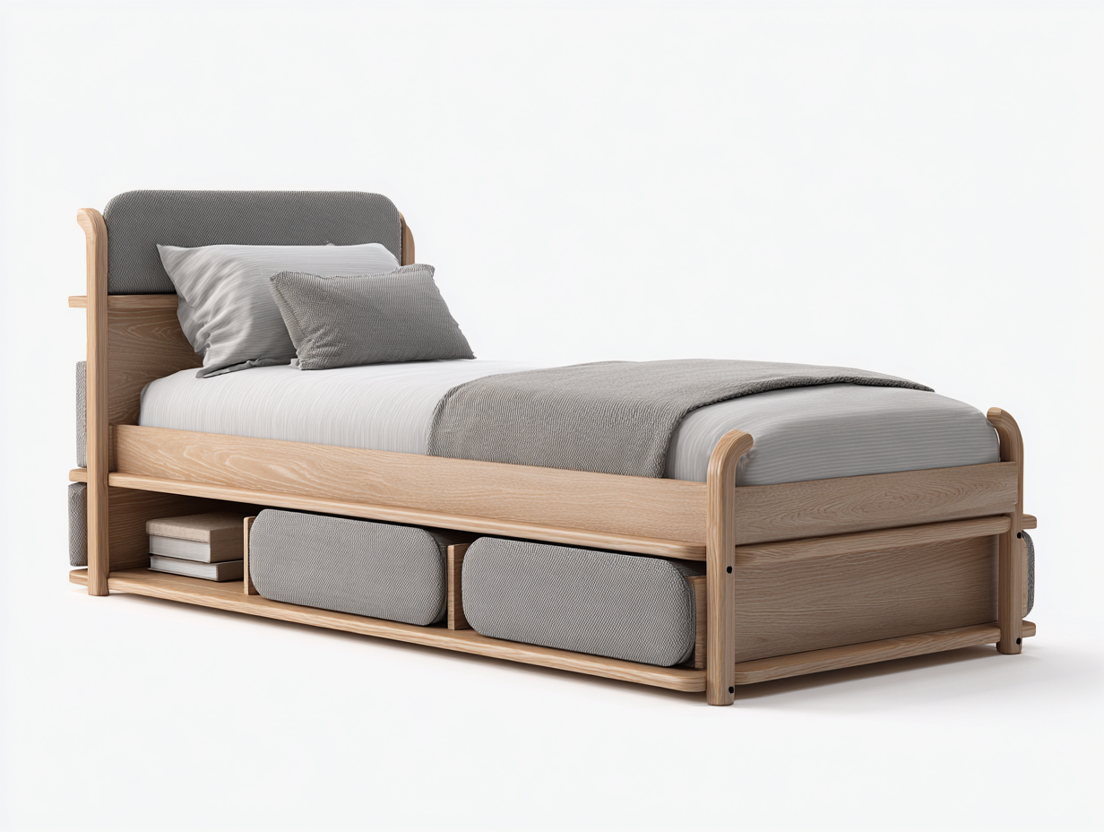 Einzelbett Holz 200x90x95 cm - Natur-Grau - Modernes Design mit offenem Stauraum für Schlafzimmer