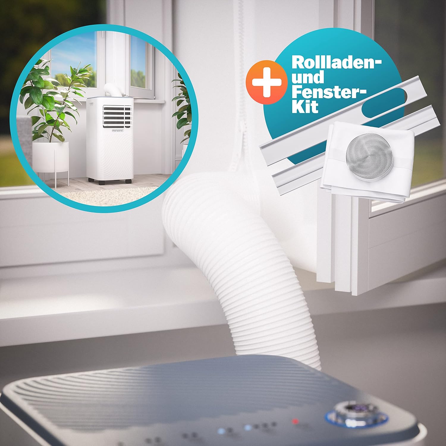 Monzana lokale Klimaanlage MZKA2000 Mobil Abluftschlauch 7000BTU 3in1 750W 24h Timer 25qm Fernbedienung Luftentfeuchter Rollladenkit Klimagerät