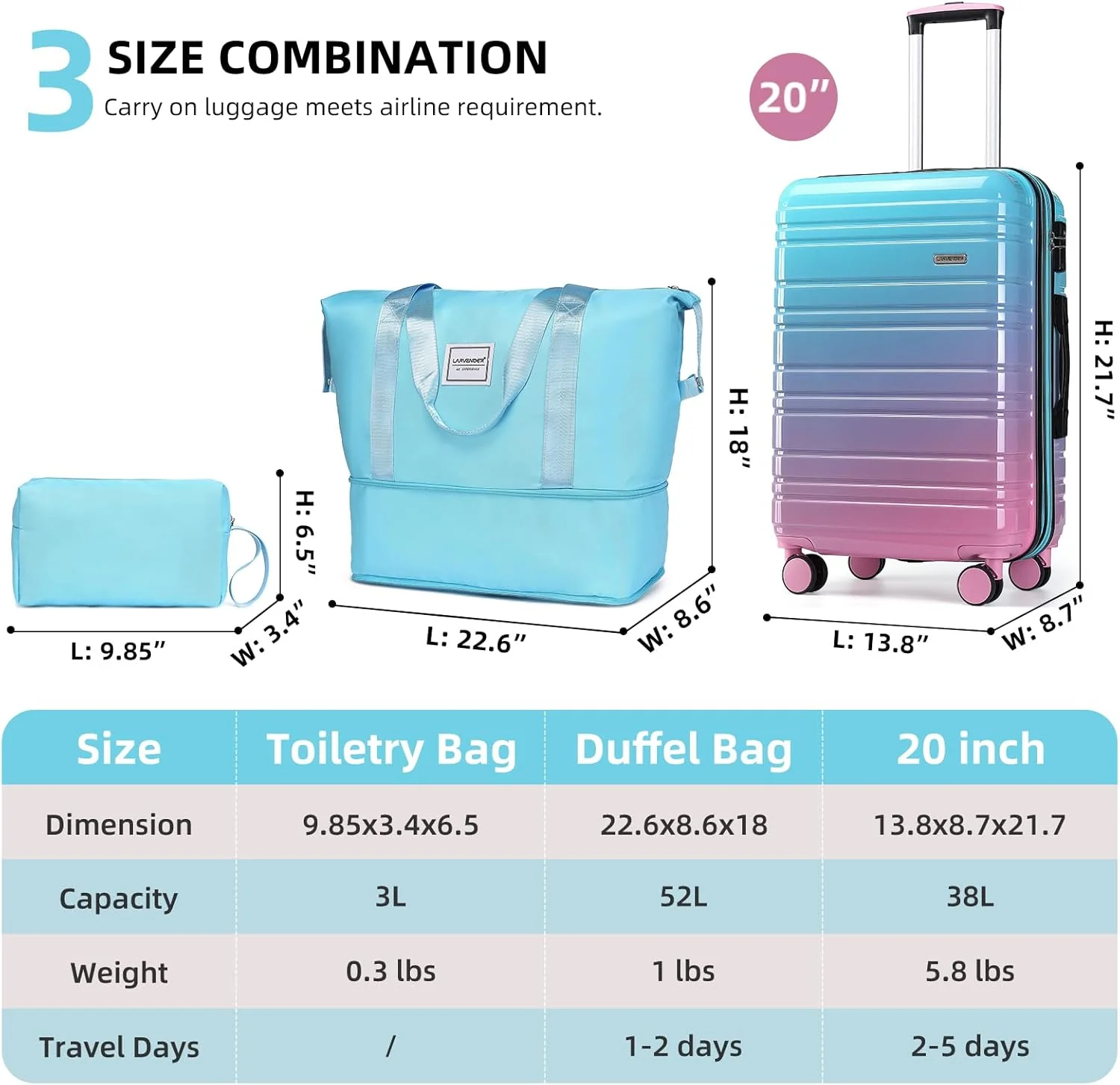 6-piece luggage set, expandable hardshell suitcase set with spinner wheels, lightweight rolling luggage set
