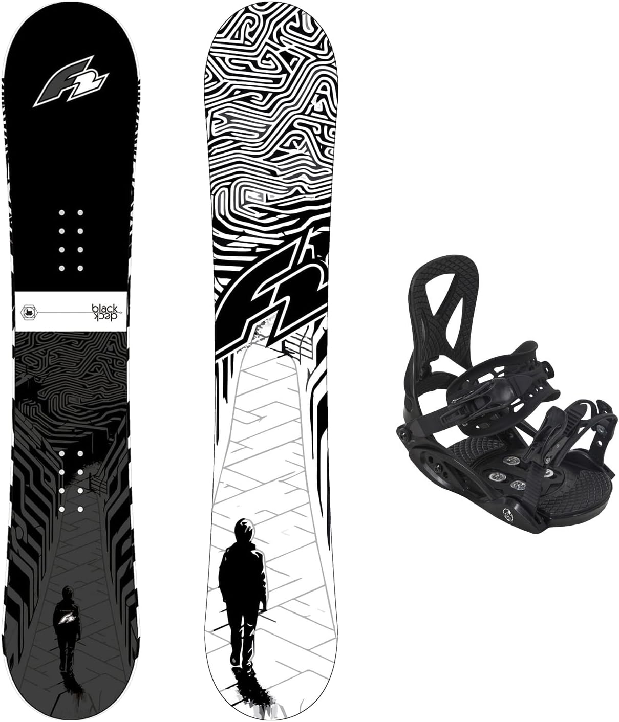 F2 Set Snowboard Junior Black Deck + Pipe Bindung Größen wählbar