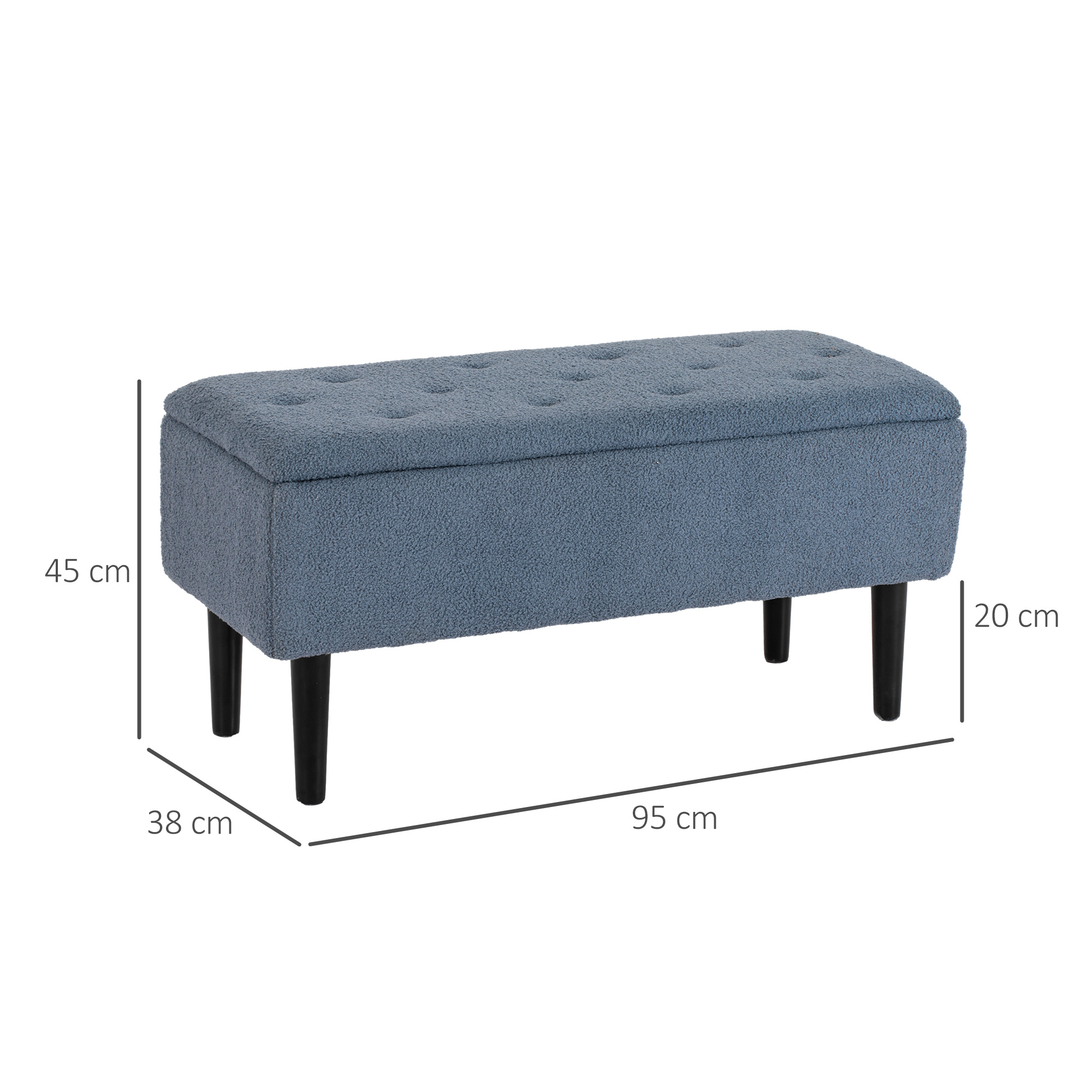 Gestoffeerde Bank met Opbergruimte, Zitkist, Kasjmier-Look, tot 120 kg, Natuurhout Frame, 95 x 38 x 45 cm, Blauw