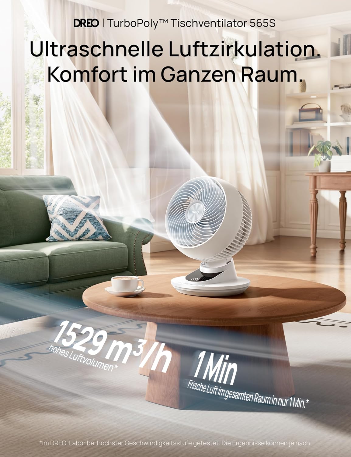 DREO 3D Tischventilator Sehr Leise 22 dB, Ventilator Klein mit Fernbedienung, 8,8 m/s Starker Luftstrom, 90° Oszillation, App & Sprachsteuerung, 9 Stufen, 8/12h Timer für Schlafzimmer & Büro