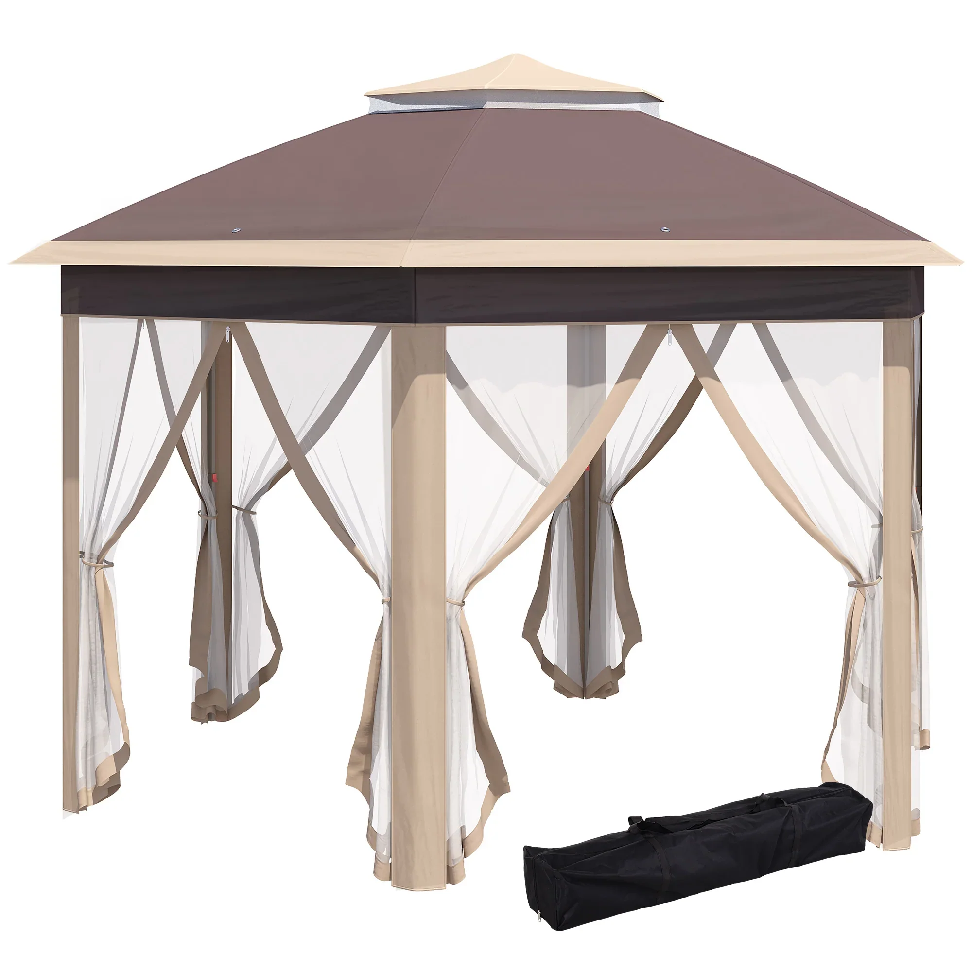 Outsunny Paviljoen 4x4 m zeshoekig met dubbel dak beige