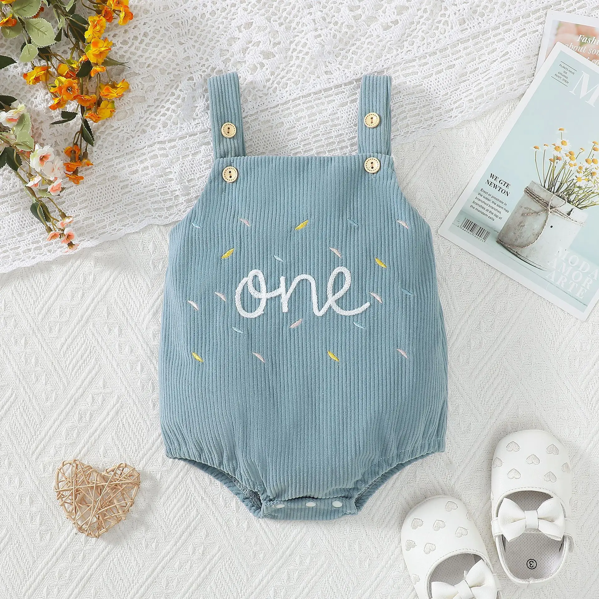 First Birthday Embroidered Corduroy Jumper