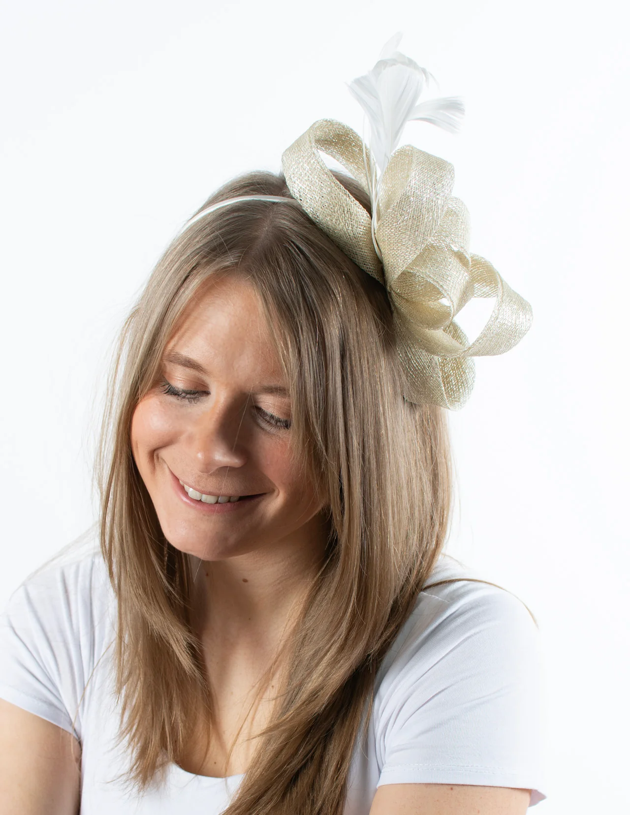 Fascinator | Feather Loop | Metallic Beige