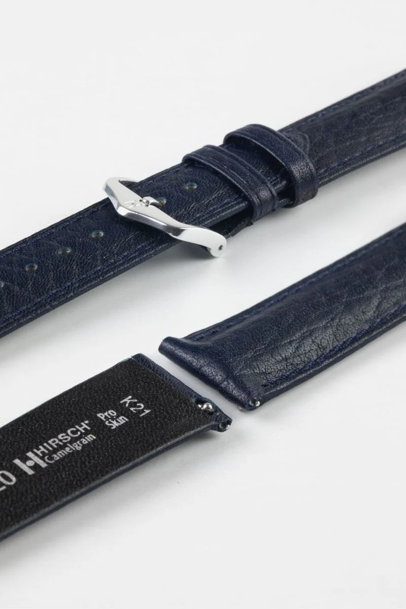 Hirsch CAMELGRAIN No Allergy Leather Watch Strap in BLUE