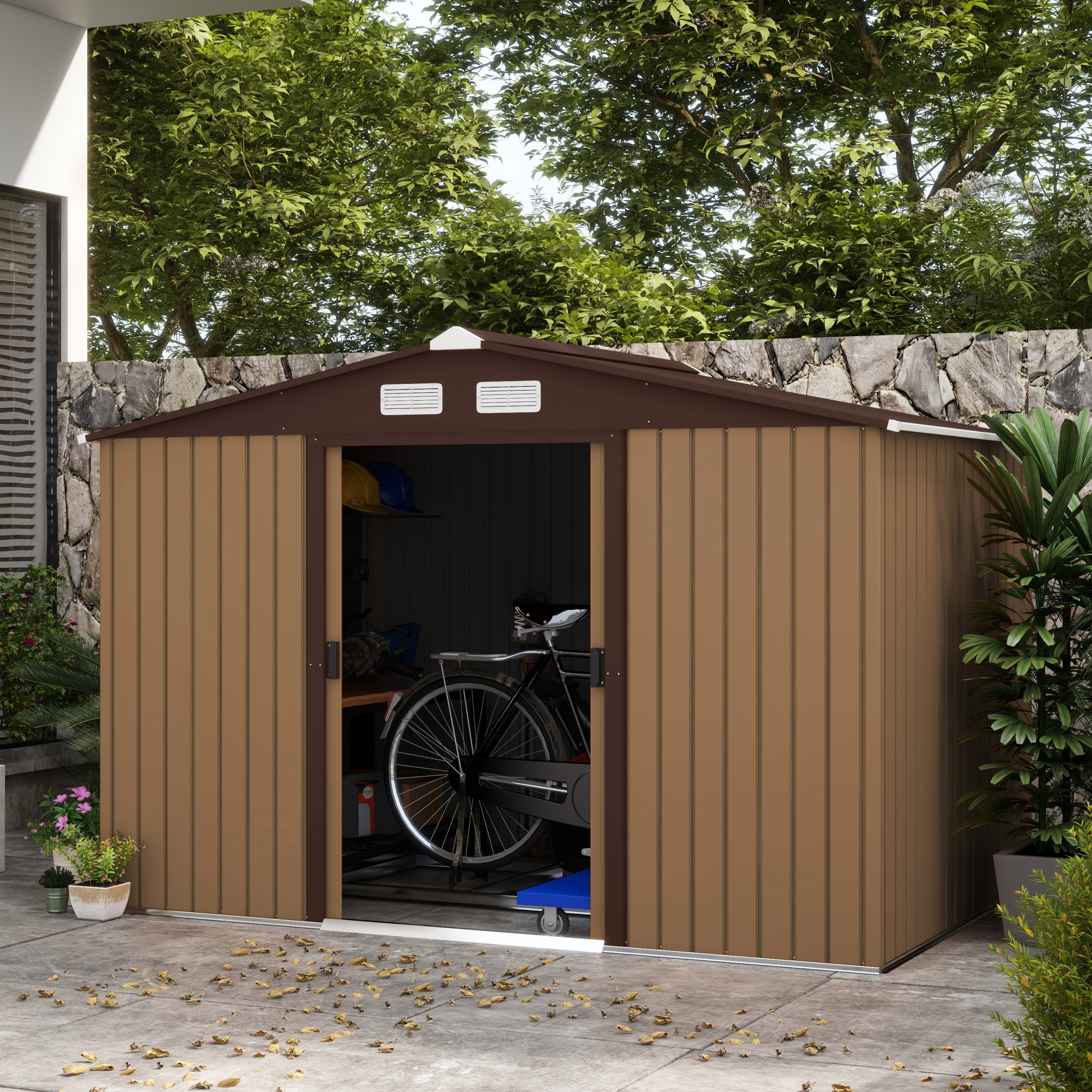 gereedschapsschuur met fundering gereedschapsschuur tuinschuur tuinschuur metaal geel 277 x 195 x 192 cm