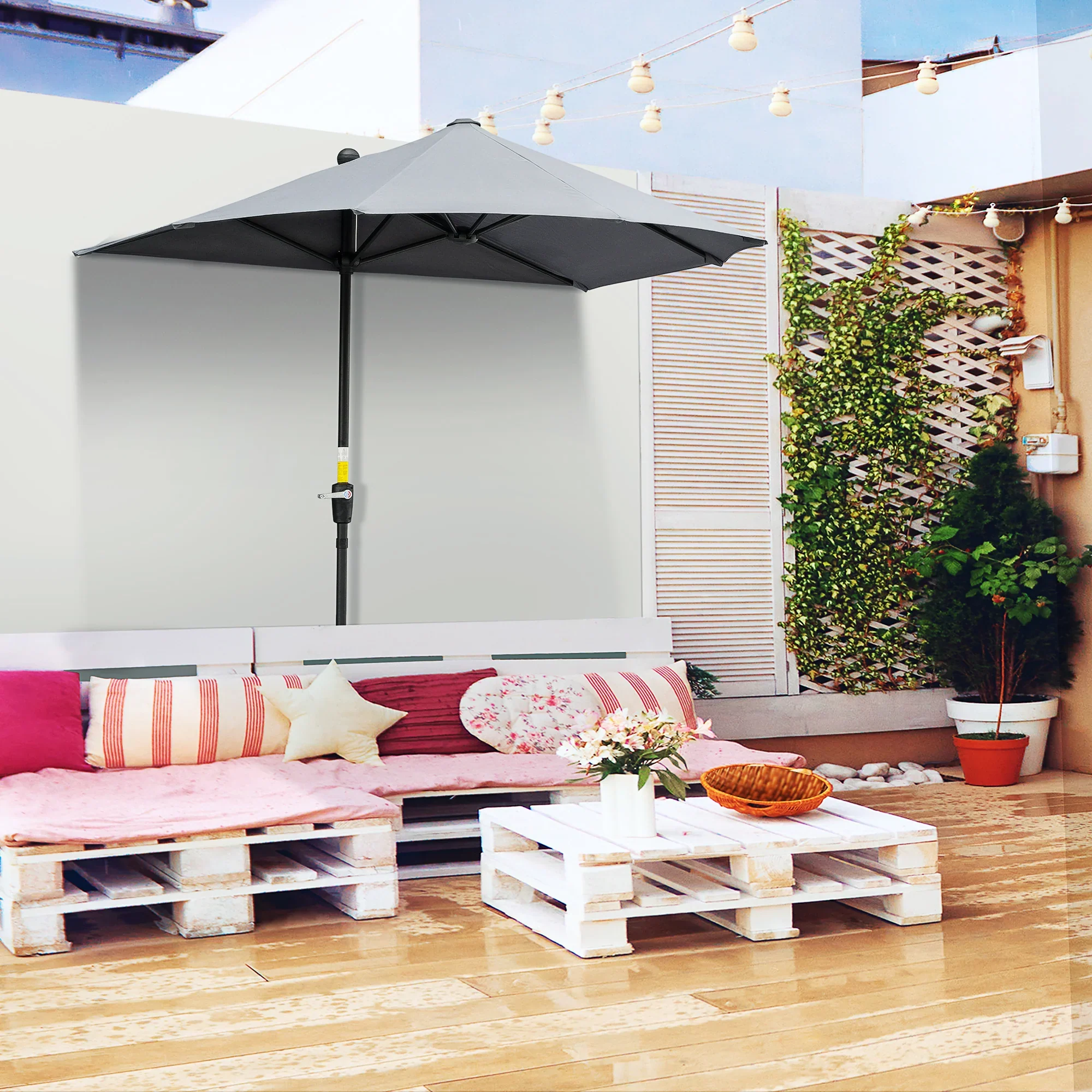 Outsunny Halfronde Parasol met Handslinger Ventilatie