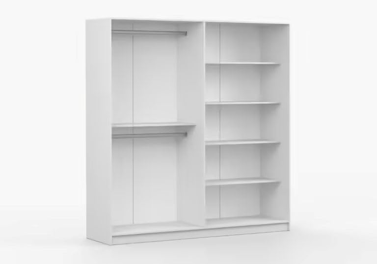 Fabryka Mebli Idźczak Drehtürenschrank, Kleiderschrank - Schlafzimmerschrank - 57 x 200 x 210 cm - Wohnzimmerschrank, Garderobenschrank, Schrank mit Einlegeböden und Zwei Kleiderstangen - Weiß
