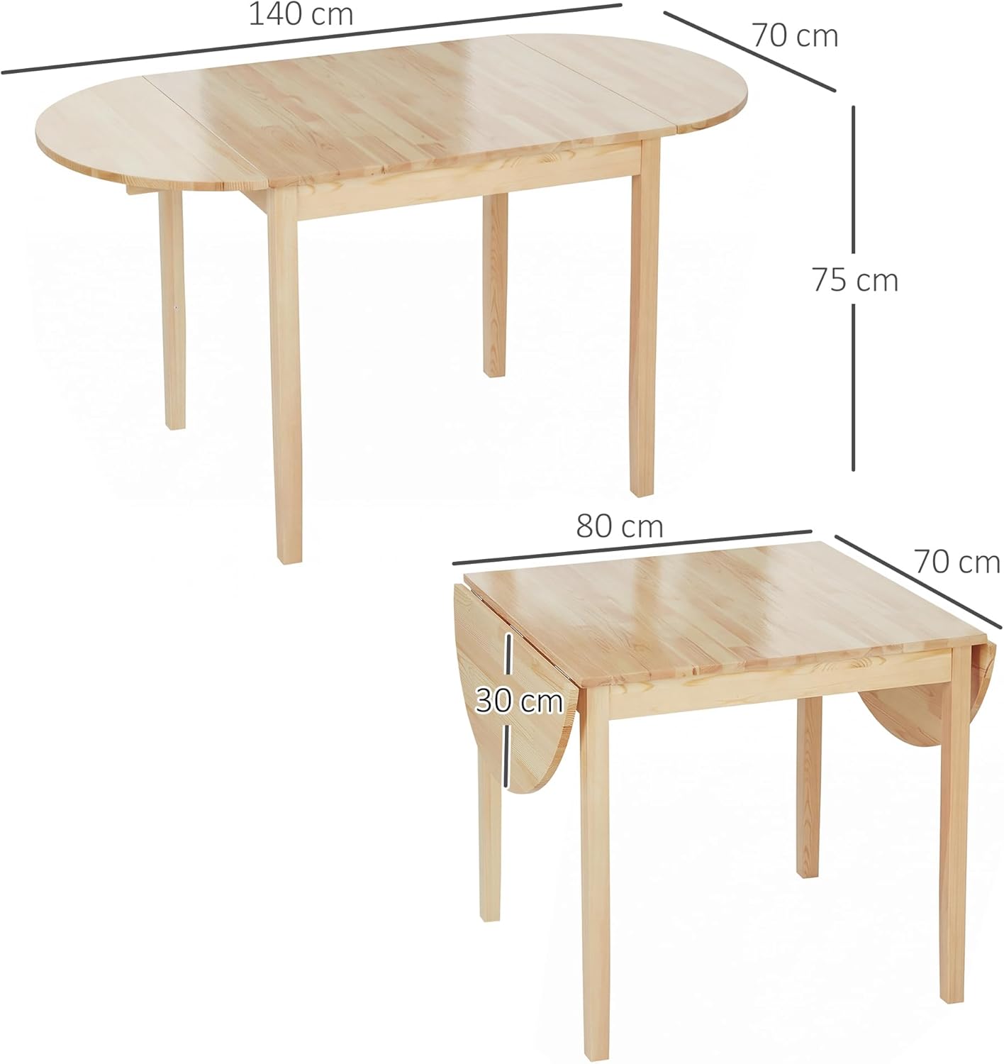 HOMCOM Esstisch aus Holz Klappbar Küchentisch für 6 Personen mit Drop-Leaf-Design Oval Klapptisch Esszimmertisch für Kleine Räume, Esszimmer, Küche 140 x 70 x 75 cm Naturholz