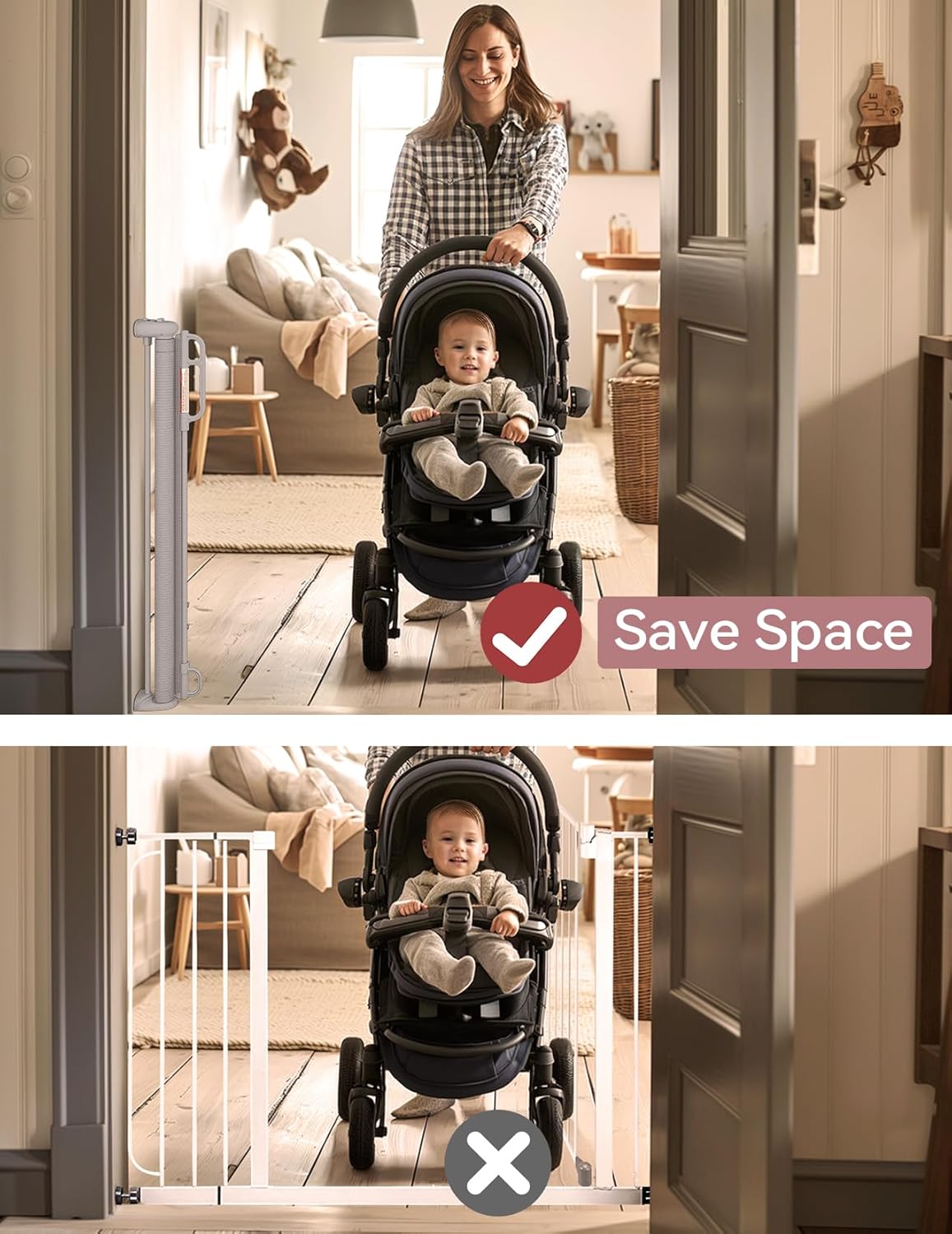 Momcozy Treppenschutzgitter Ausziehbare für Babys (Aktualisiert), 0-140 cm, 83 cm Hoch Baby Absperrgitter Treppenschutzrollo, Einhndig Bedienbar, Geeignet für Treppen/Türen/Innen & Auen, Grau