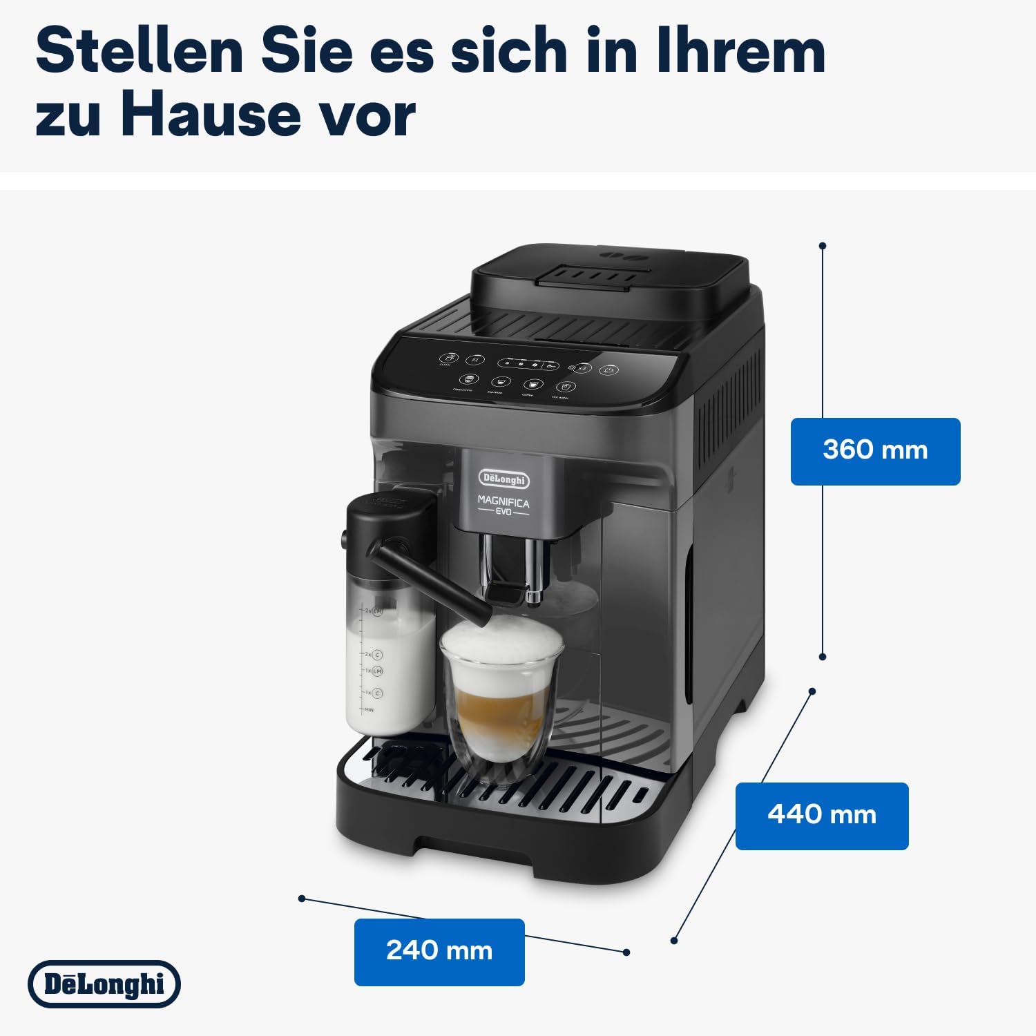 De'Longhi Magnifica Evo Next ECAM312.80.TB, Kaffeevollautomat mit 13 Getränken (Cappuccino, Espresso, Latte Macchiato), 2,4'' TFT Farbdisplay, LatteCrema Milchsystem, 2-Tassen-Funktion, Titan