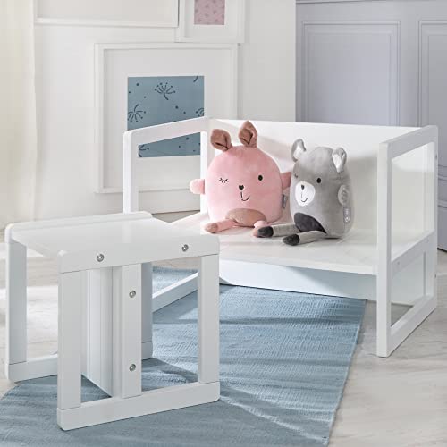 roba Set Tavolo   Sgabello per Bambini   Convertibile in Panca   Stile Country – Mobili per Bambini – 3 Altezze – Multifunzionale   Legno Laccato Bianco : Casa e cucina