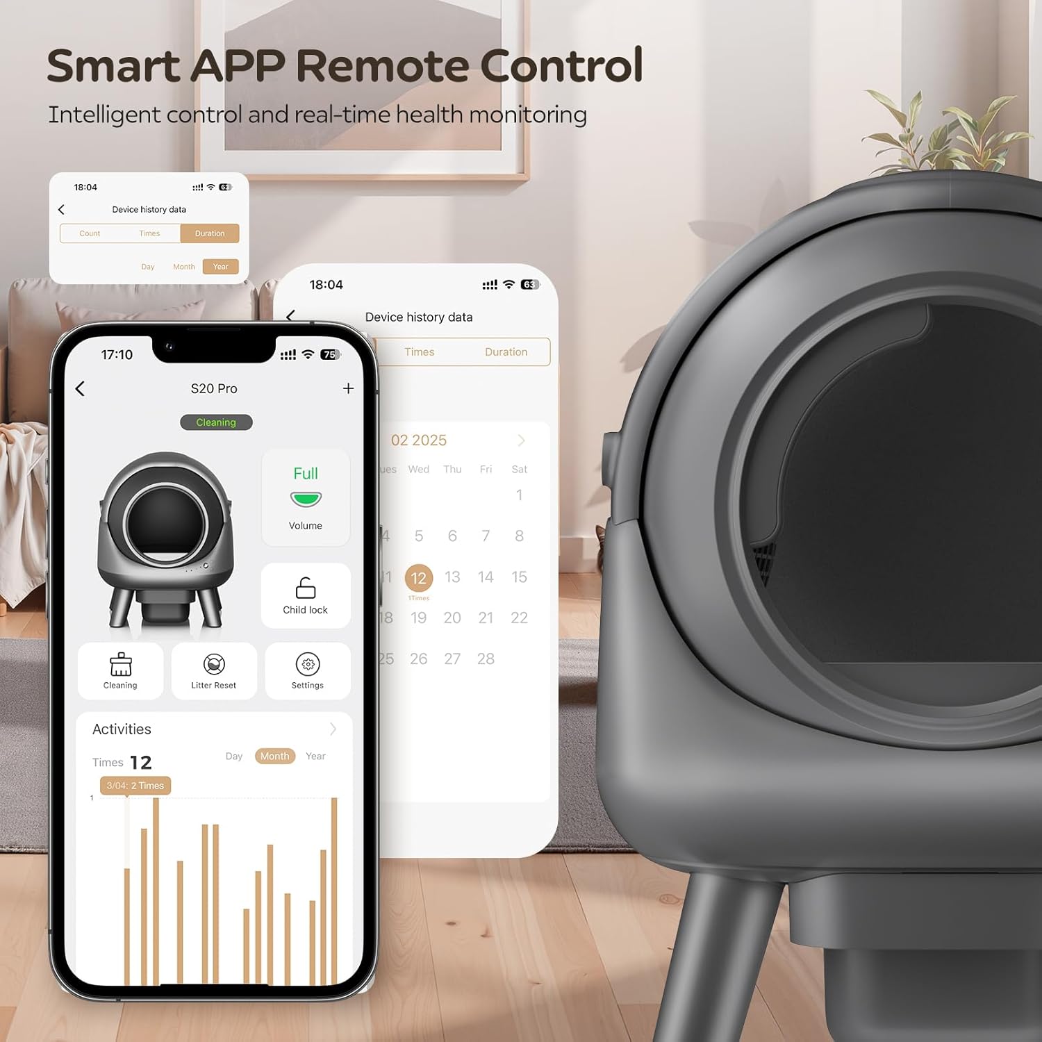 Self-Cleaning Cat Litter Box for Multiple Cats, App Controlled, Grey-Qx2