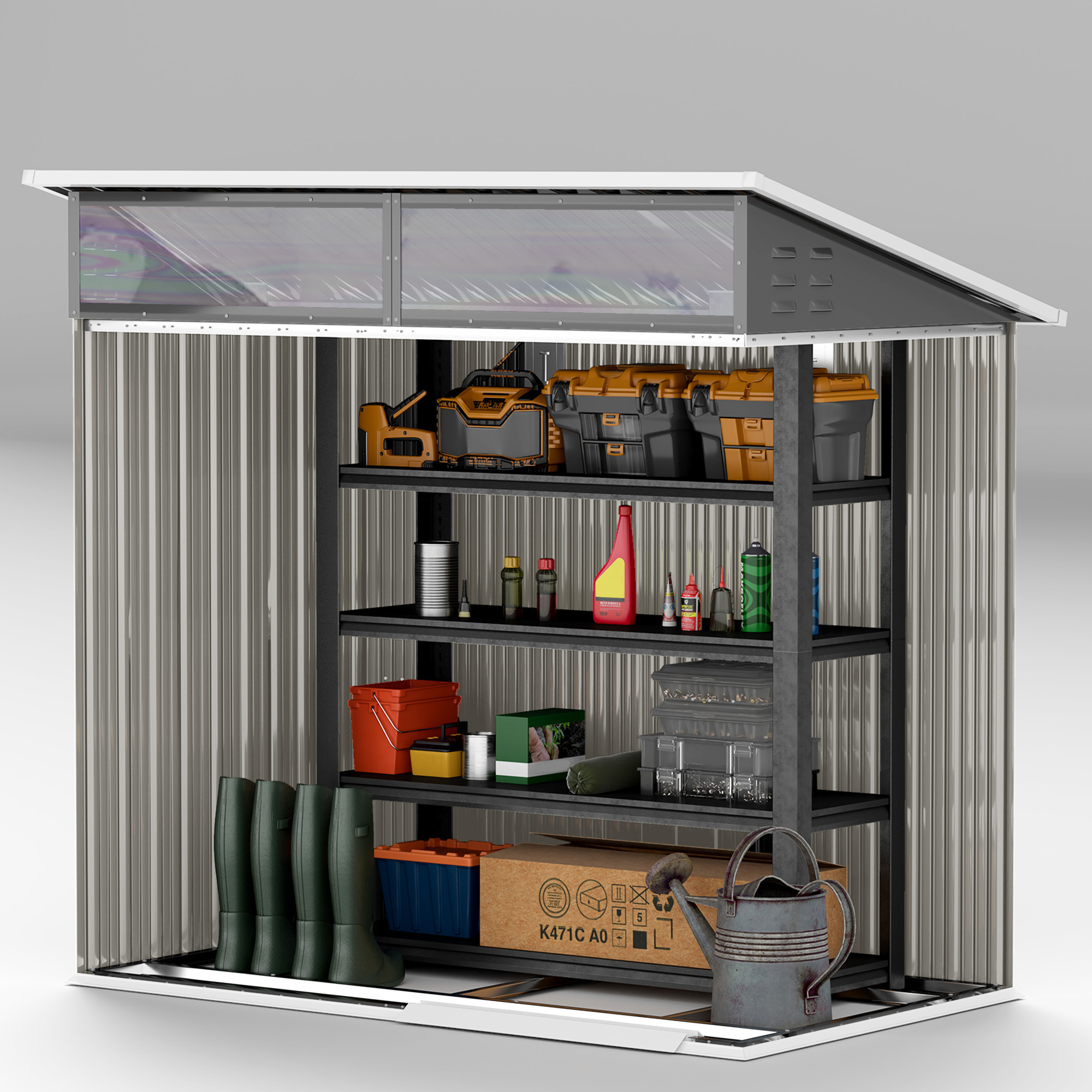 Outsunny Tuinschuur, Gereedschapsschuur met Vensters, Ventilatieopeningen, Schuifdeur, Waterdicht Staal, Weerbestendig, Donkergrijs