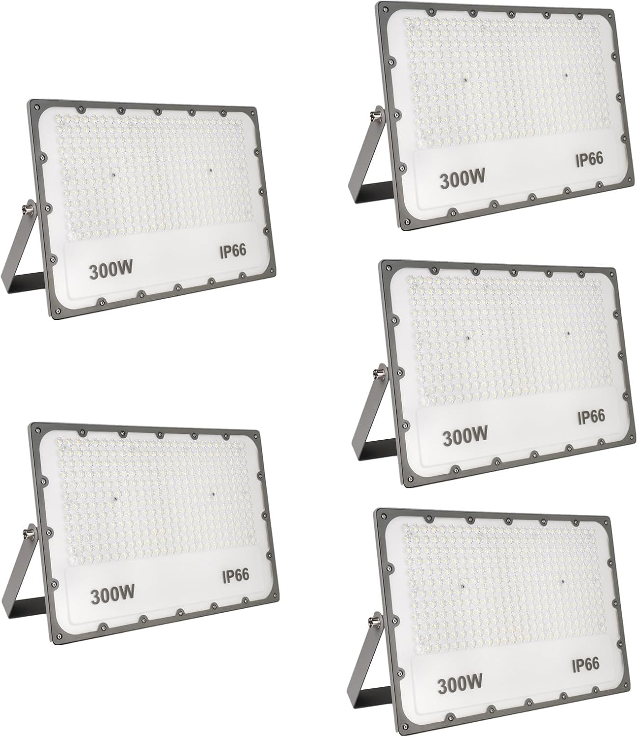 LED Strahler Außen 300W, 5 Stücke Superhell Dünn LED Fluter Außen, 6500K Kaltweiß Scheinwerfer Fluter, IP65 Wasserdicht Outdoor Sicherheitsleuchte für Garten, Hinterhof, Sportplatz
