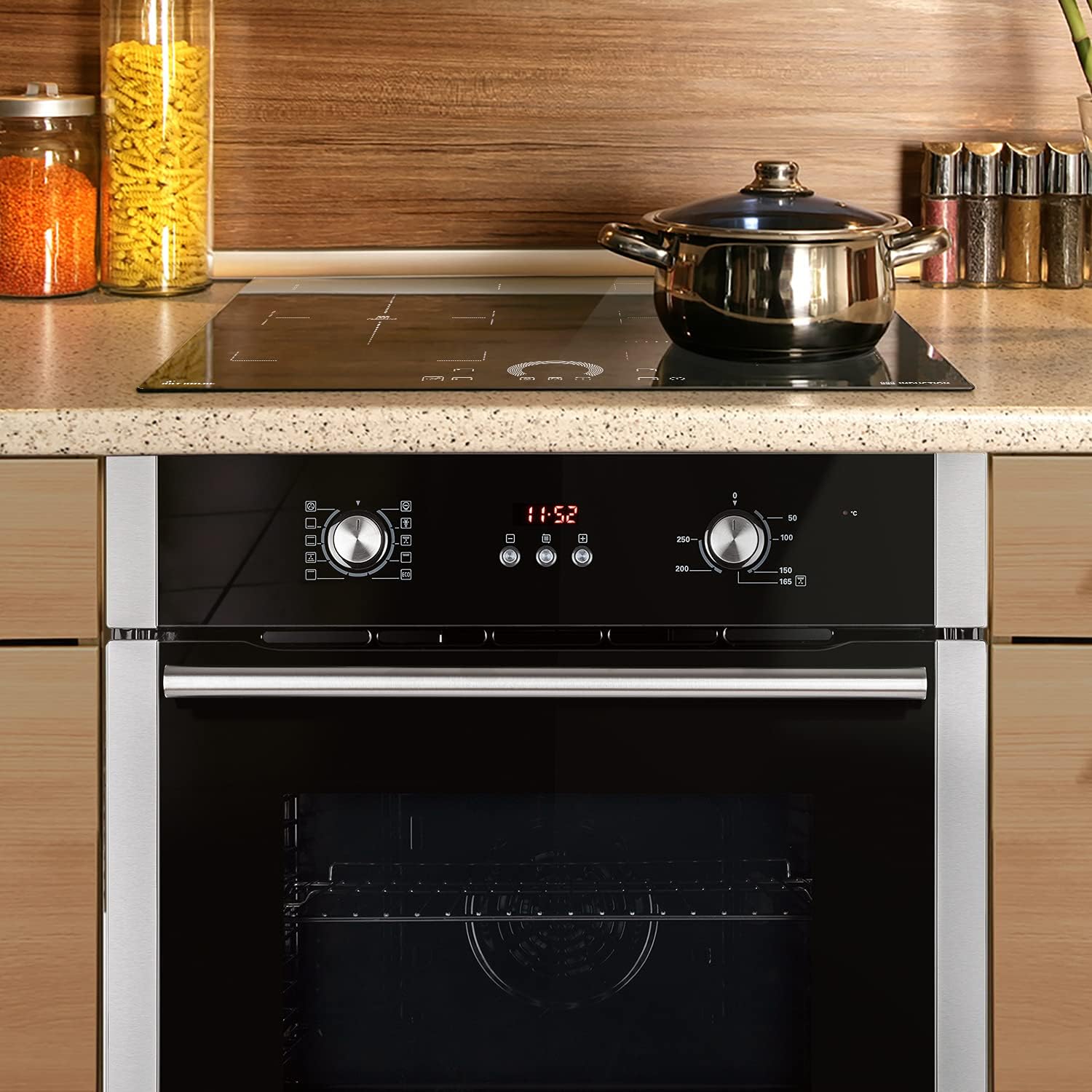 Autarkes Herdset: 60cm Einbaubackofen BO8805SS + 59cm Kochfeld CH5901RL | Grill | Heißluft | Automatik-Timer | 2-fach Wärmeschutzverglasung | Kindersicherung | Knebelbedienung | SET8805CH59RL