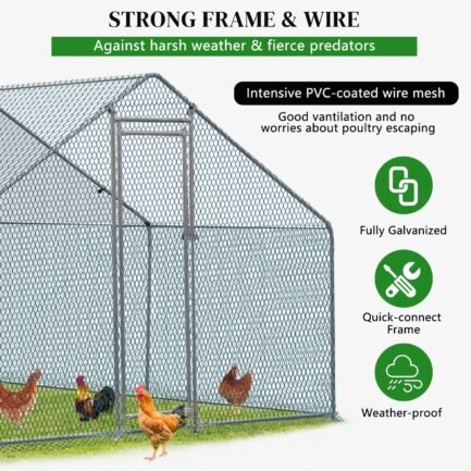 10 x 10 ft Large Metal Chicken Coop, Walk-in Poultry Cage Chicken Hen Run House with Waterproof Cover, Rabbits Cats Dogs Farm Pen for Outdoor Backyard Farm Garden