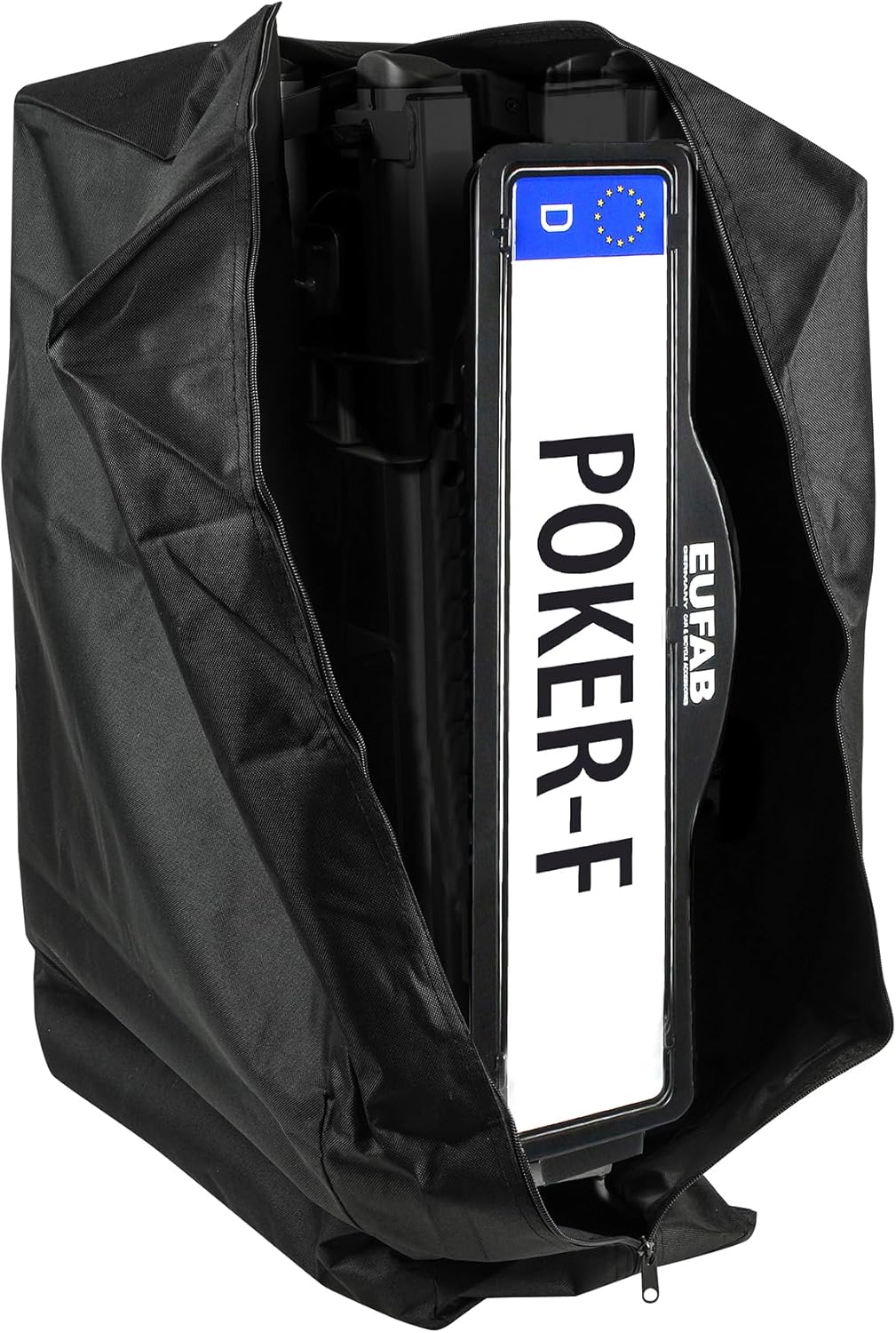 EUFAB 12010LAS Fahrradträger POKER-F, E-Bike geeignet, komplett vormontiert, Diebstahlschutz, für 2 Fahrräder, für Anhängerkupplung, Schwarz, 142 x 70 x 58 cm