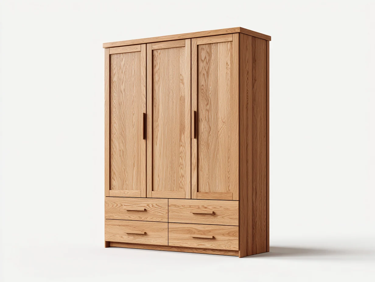 Armarios de tres puertas con cajones madera natural 150x60x200 cm - Roble - Diseño moderno de almacenamiento