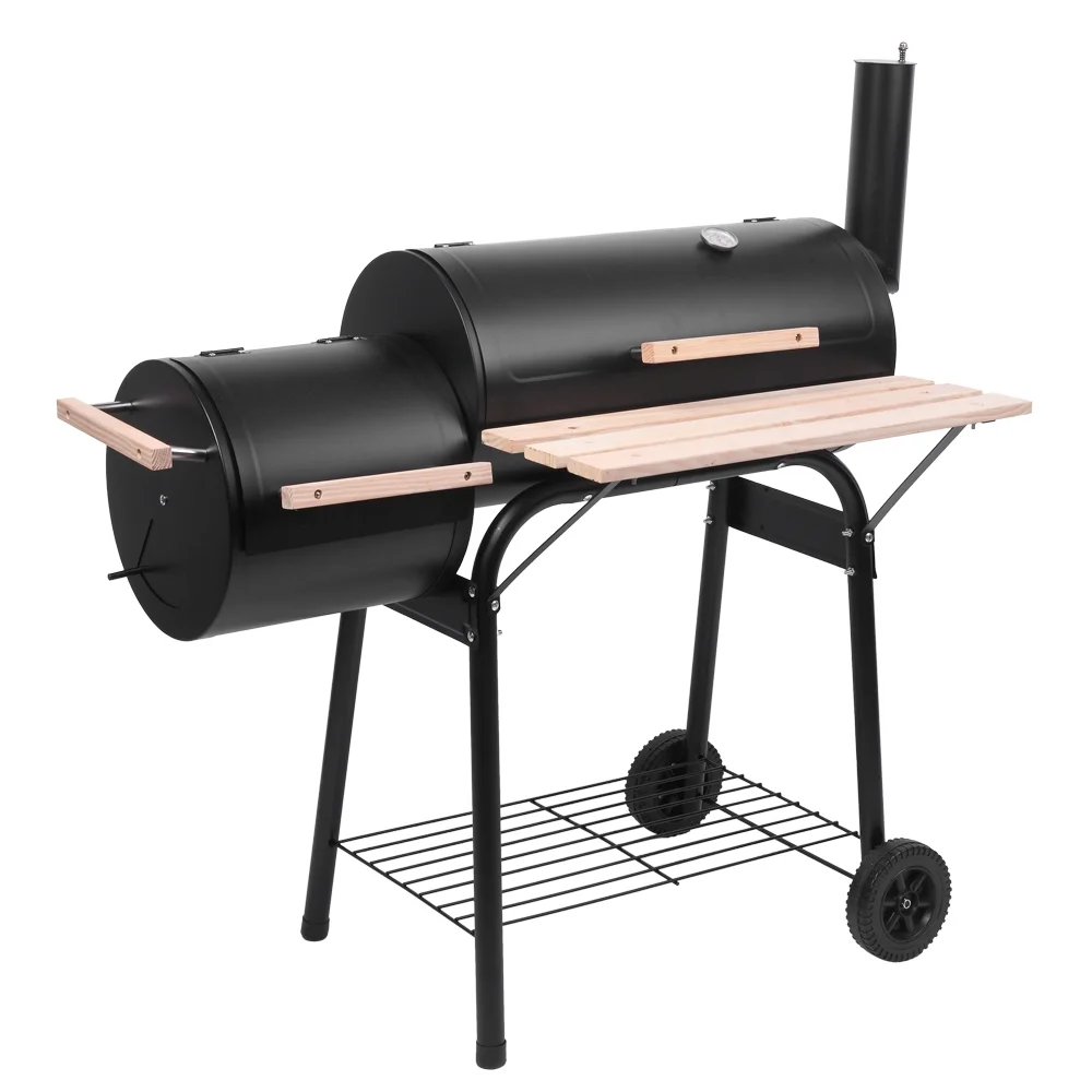 Draagbare UBesGoo houtskoolgrill en zij-smoker van staal voor camping, zwart