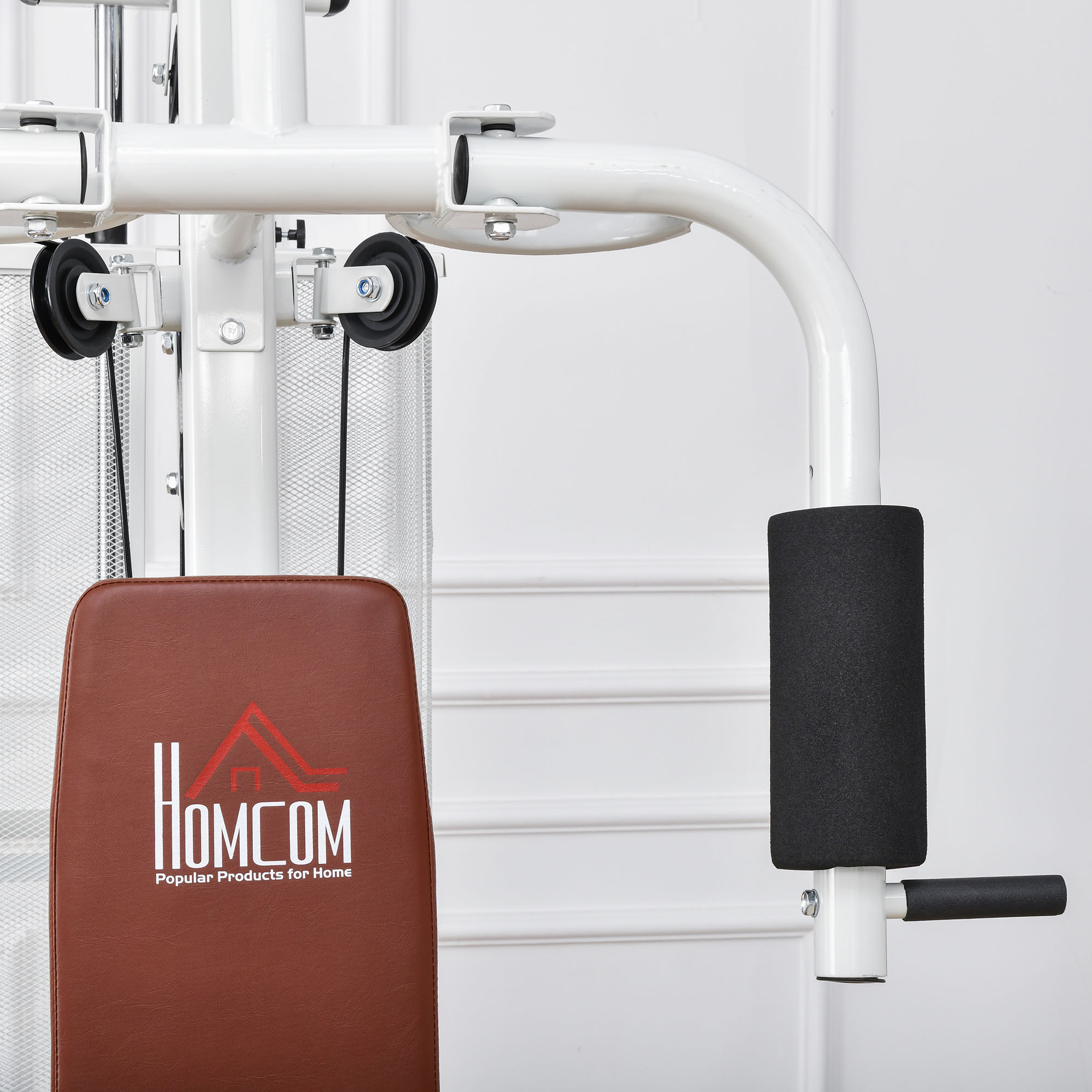 Gym Krachtstation Fitnessstation Multigym Fitnesscentrum Fitnessapparatuur incl. gewichten Latzug Beincurl Metaal PU-kunstleer Wit 150 x 110 x 210 cm