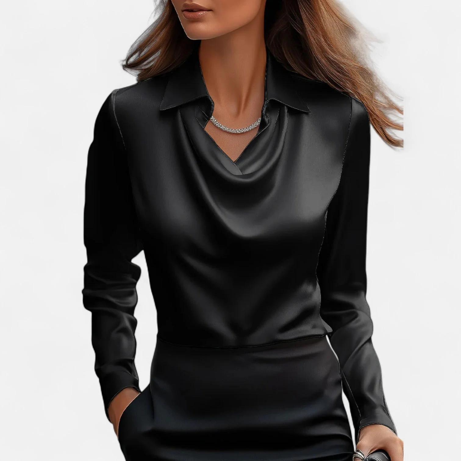 Satinbluse mit Wasserfallausschnitt f��r Damen �C Elegantes Design & Zeitloser Stil